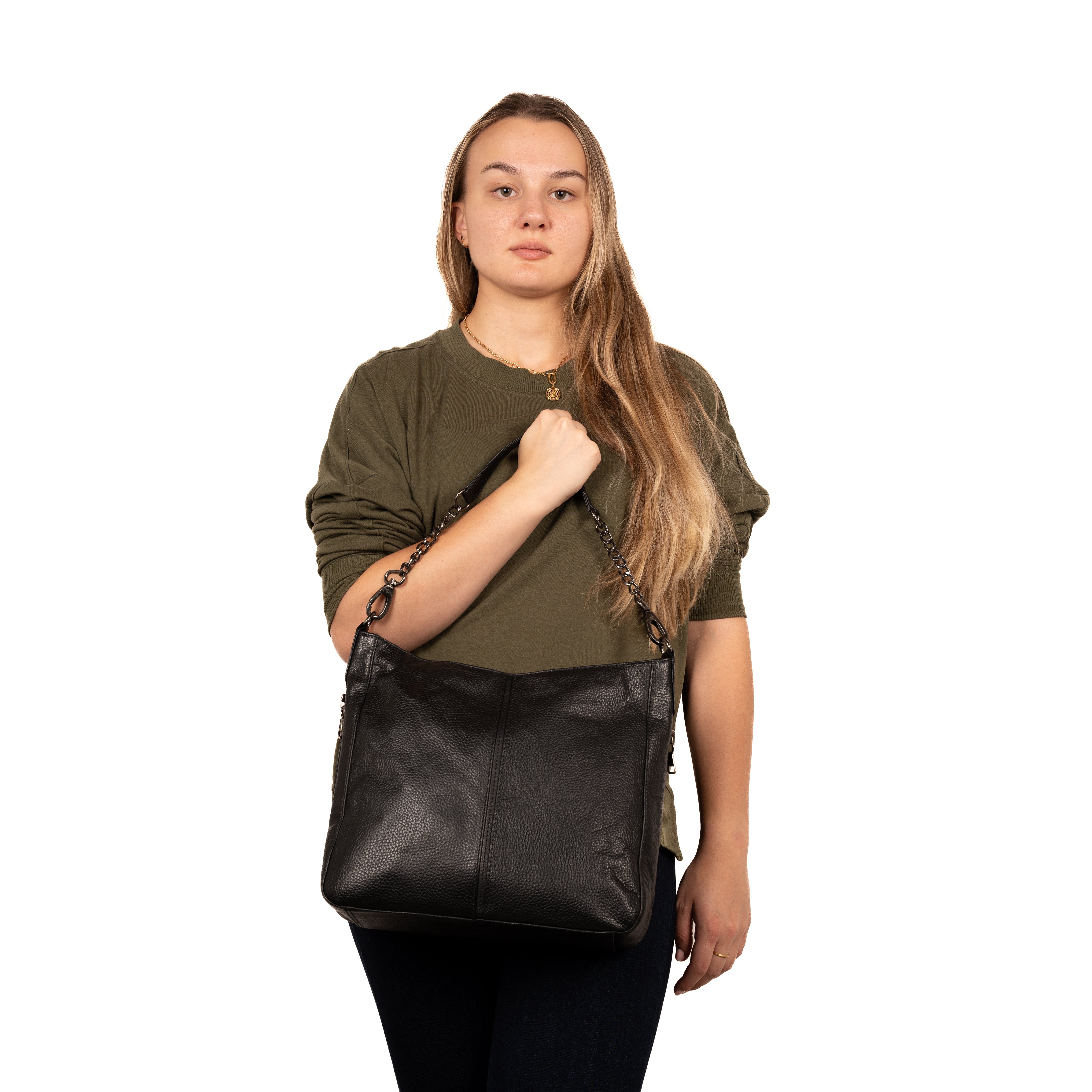 Concealed Carry Ava Leather Hobo by Lady Conceal - Cut Proof Gun Bag - Anti-Theft Firearm Crossbody Bag - Universal Holster Leather Bag - Gifts for Women with Firearm - Popular Gun Accessories