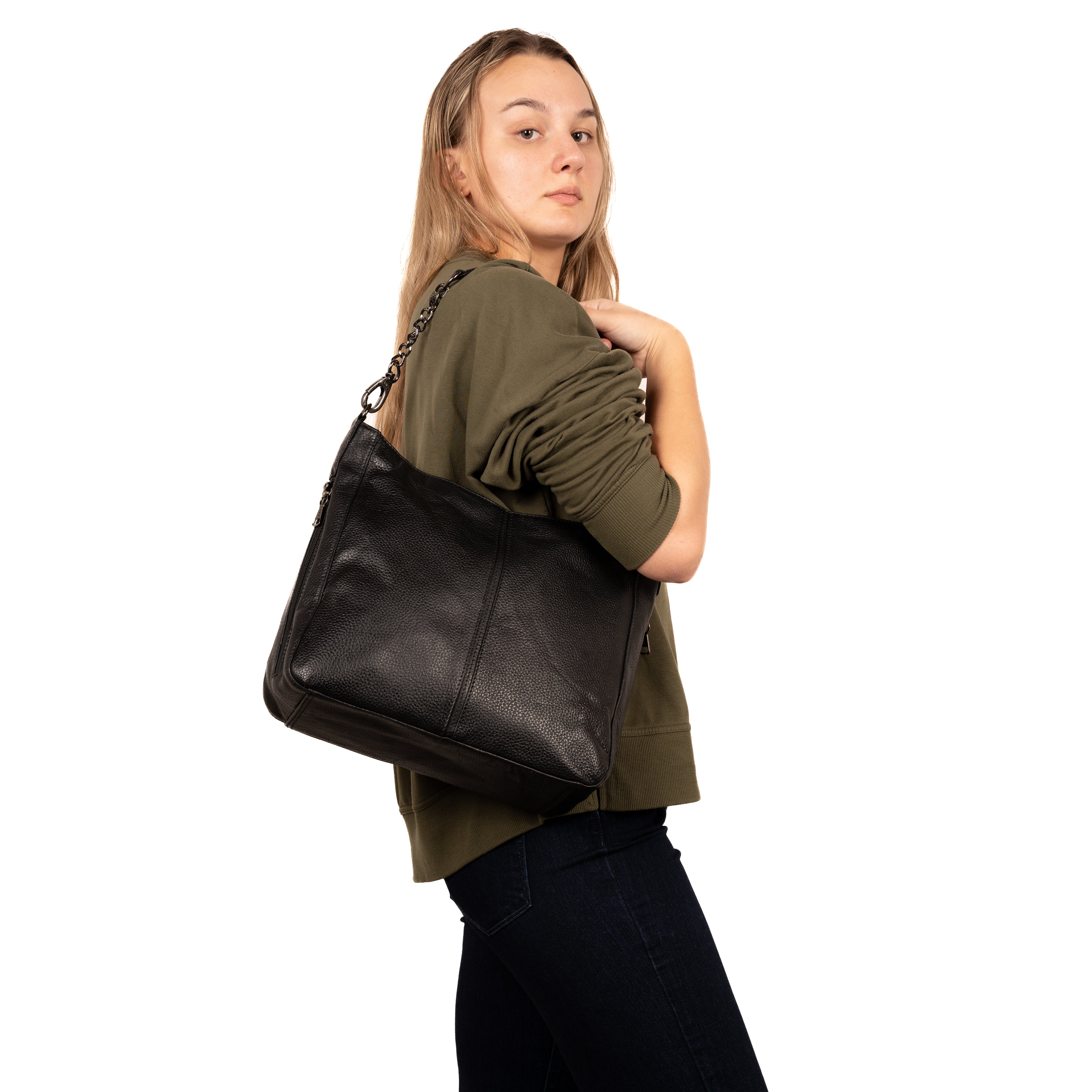 Concealed Carry Ava Leather Hobo by Lady Conceal - Cut Proof Gun Bag - Anti-Theft Firearm Crossbody Bag - Universal Holster Leather Bag - Gifts for Women with Firearm - Popular Gun Accessories