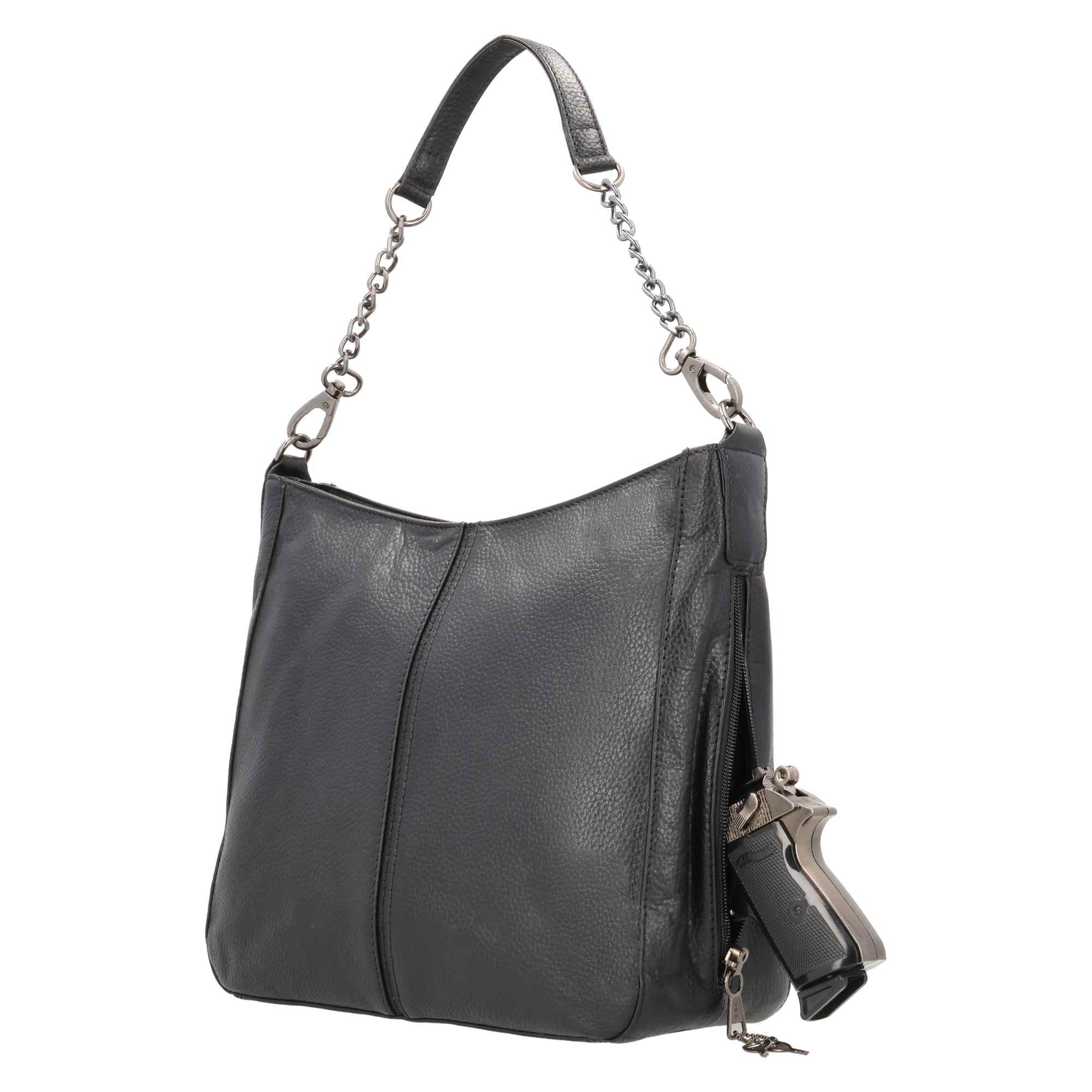 Concealed Carry Ava Leather Hobo by Lady Conceal, YKK Locking Zippers and Universal Holsters for gun, leather purse for concealed carry, black