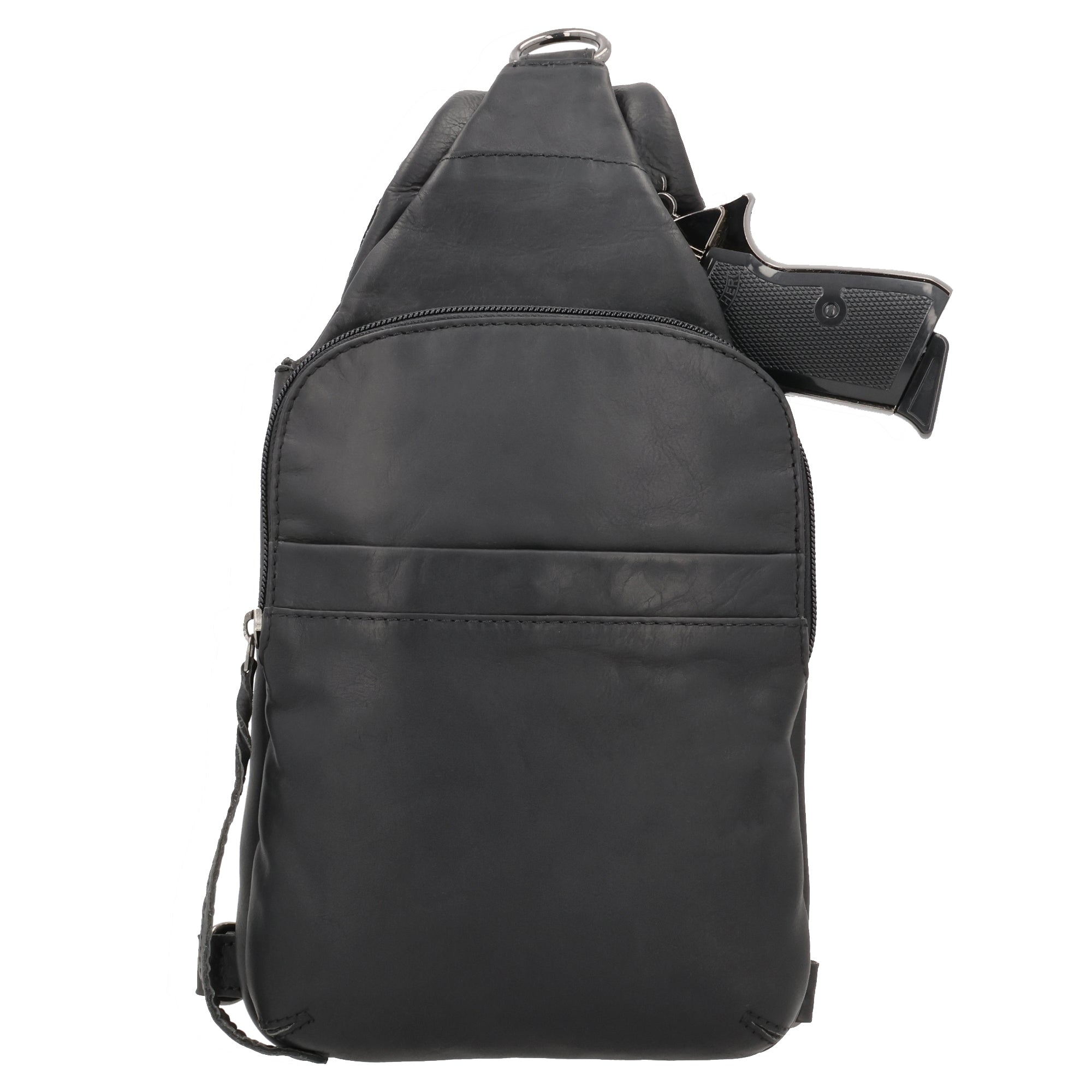 Concealed Carry Unisex Dakota Leather Sling by Lady Conceal - Magnetic Firearm Bag - Fast Draw CCW bag - Universal Holster Pistol Sling - Unisex Gun Leather Backpack - Anti-Theft Gun Bag with Locking Zippers