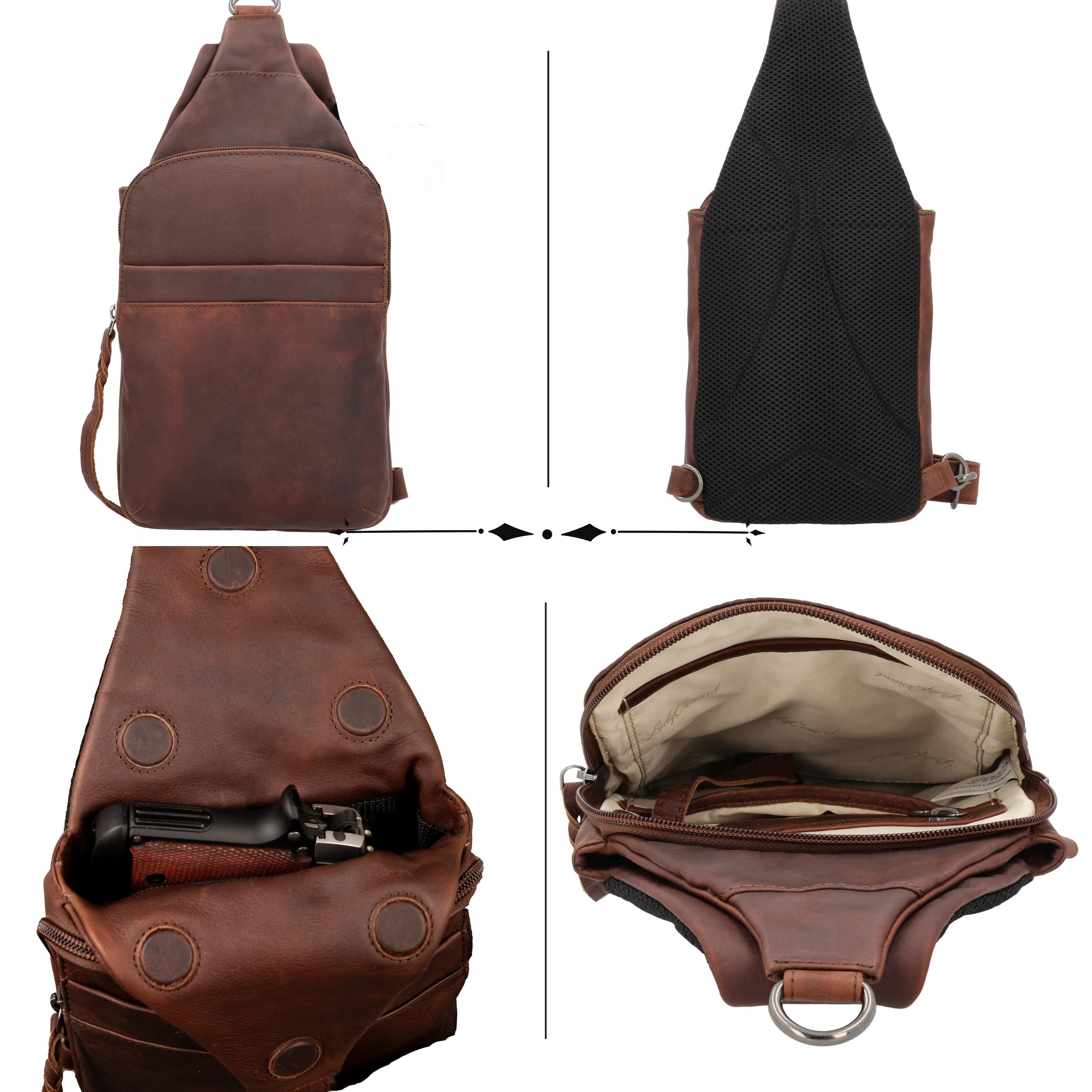 Concealed Carry Unisex Dakota Leather Sling by Lady Conceal — CCW Crossbody with Universal Holster for Rapid Draw