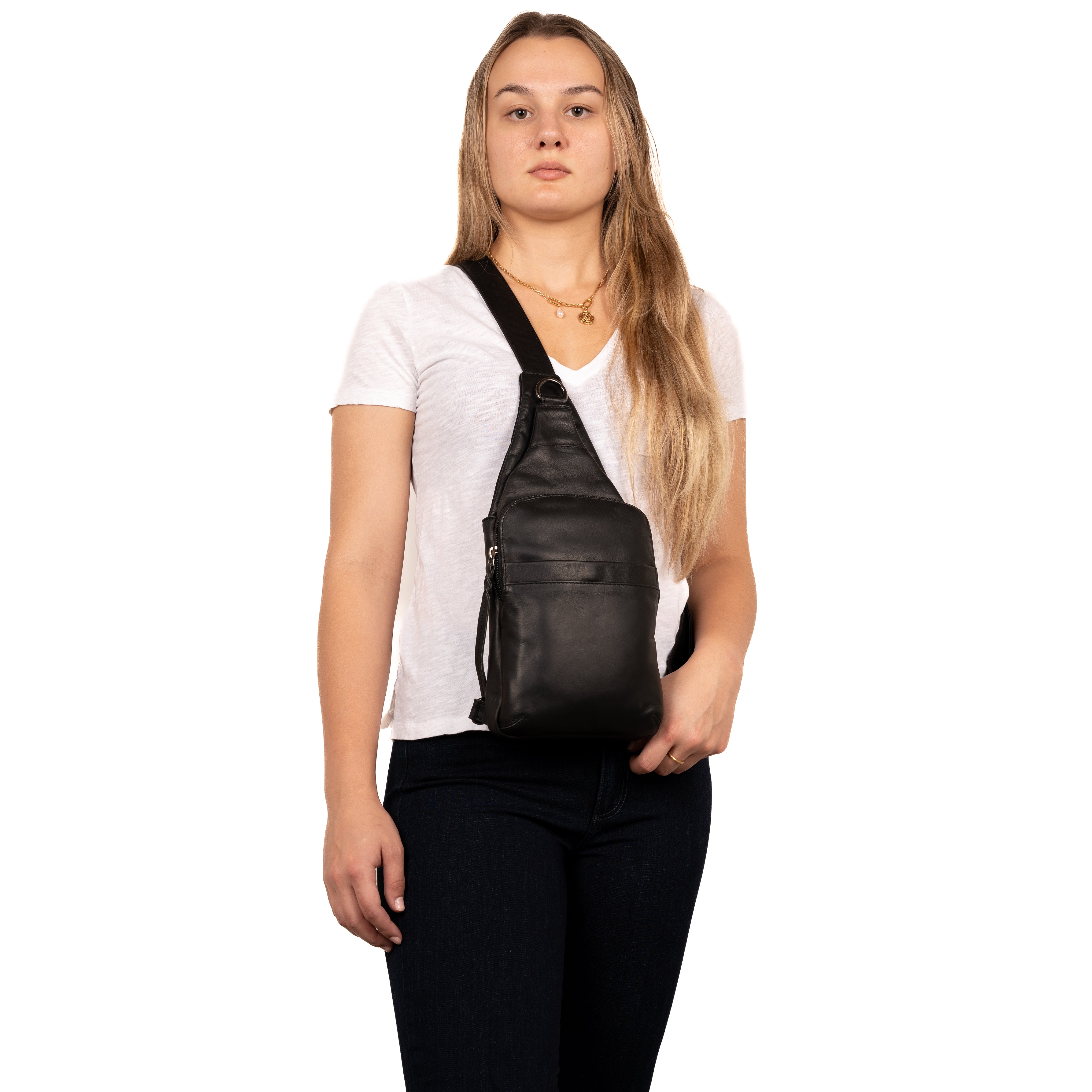 Concealed Carry Unisex Dakota Leather Sling by Lady Conceal - Magnetic Firearm Bag - Fast Draw CCW bag - Universal Holster Pistol Sling - Unisex Gun Leather Backpack - Anti-Theft Gun Bag with Locking Zippers