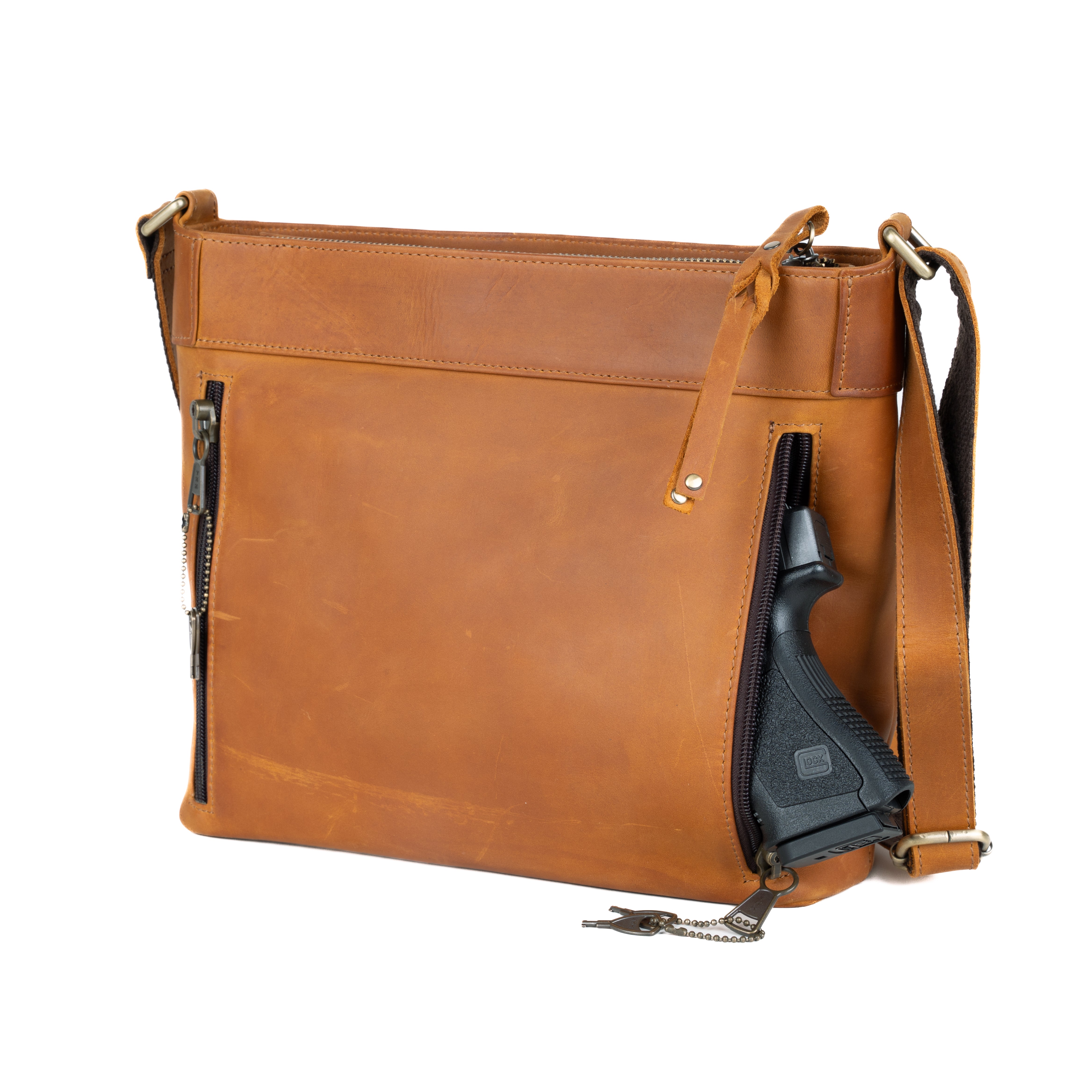 Concealed Carry Delaney Leather Crossbody by Lady Conceal - Light Distressed Brown