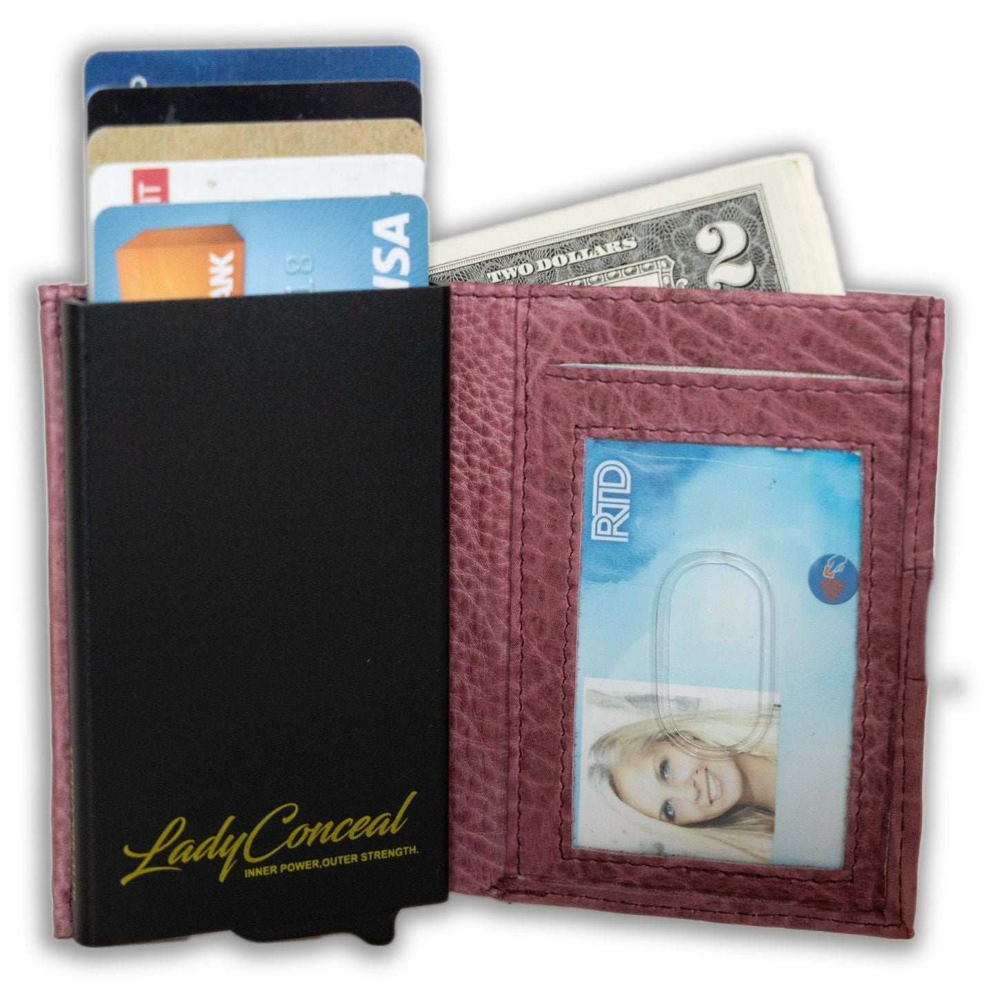Nova RFID Compact Leather Wallet by Lady Conceal Anti Credit Card Theft RFID Protected - 100% Leather Unisex Wallet - Pop Up Wallet for Cards Bills Coins - Button Closing Wallet