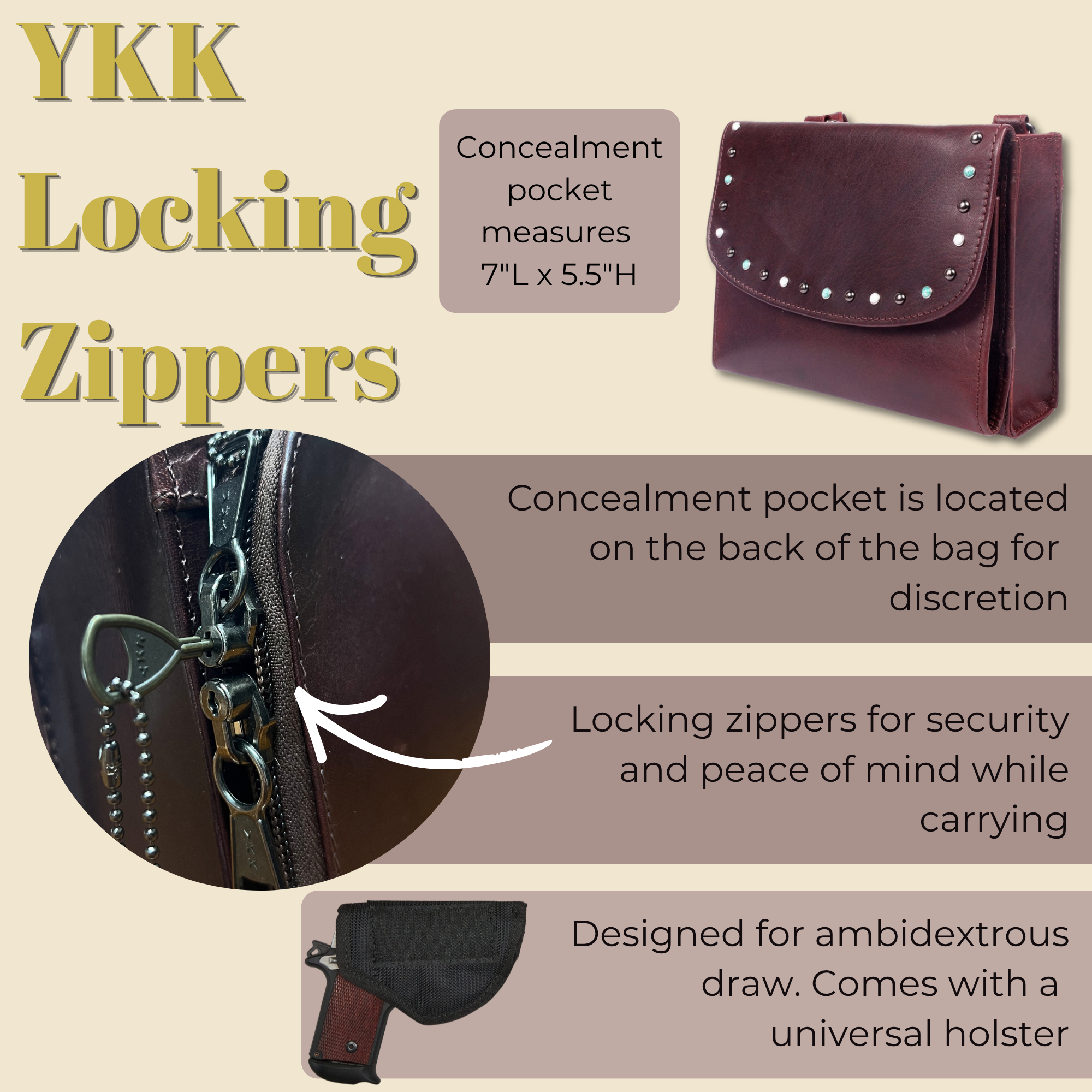 Concealed Carry Raelynn Buffalo Leather Crossbody RFID Organizer by Lady Conceal