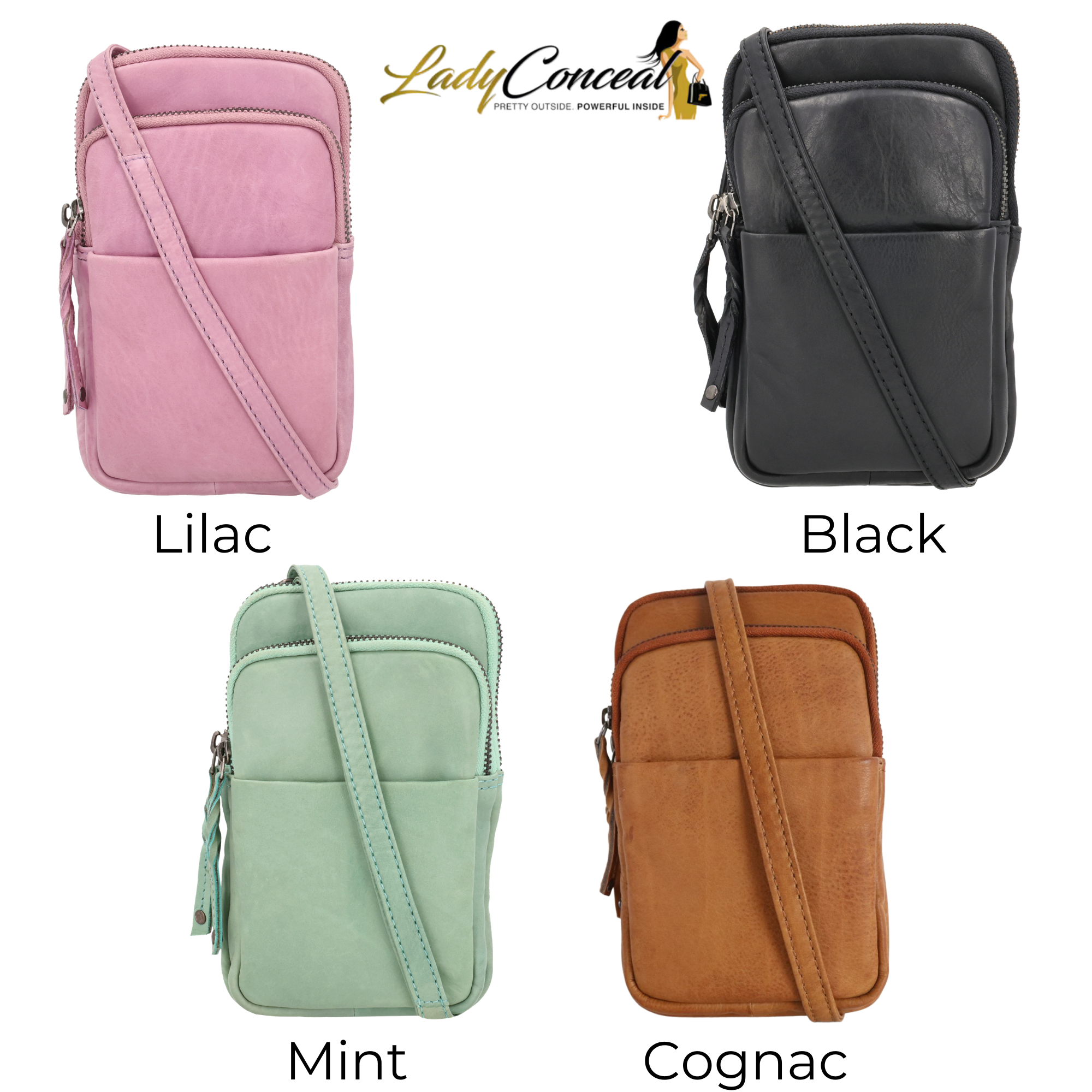-SALE- Shay Leather RFID Crossbody by Lady Conceal for Tasers and Pepper Spray