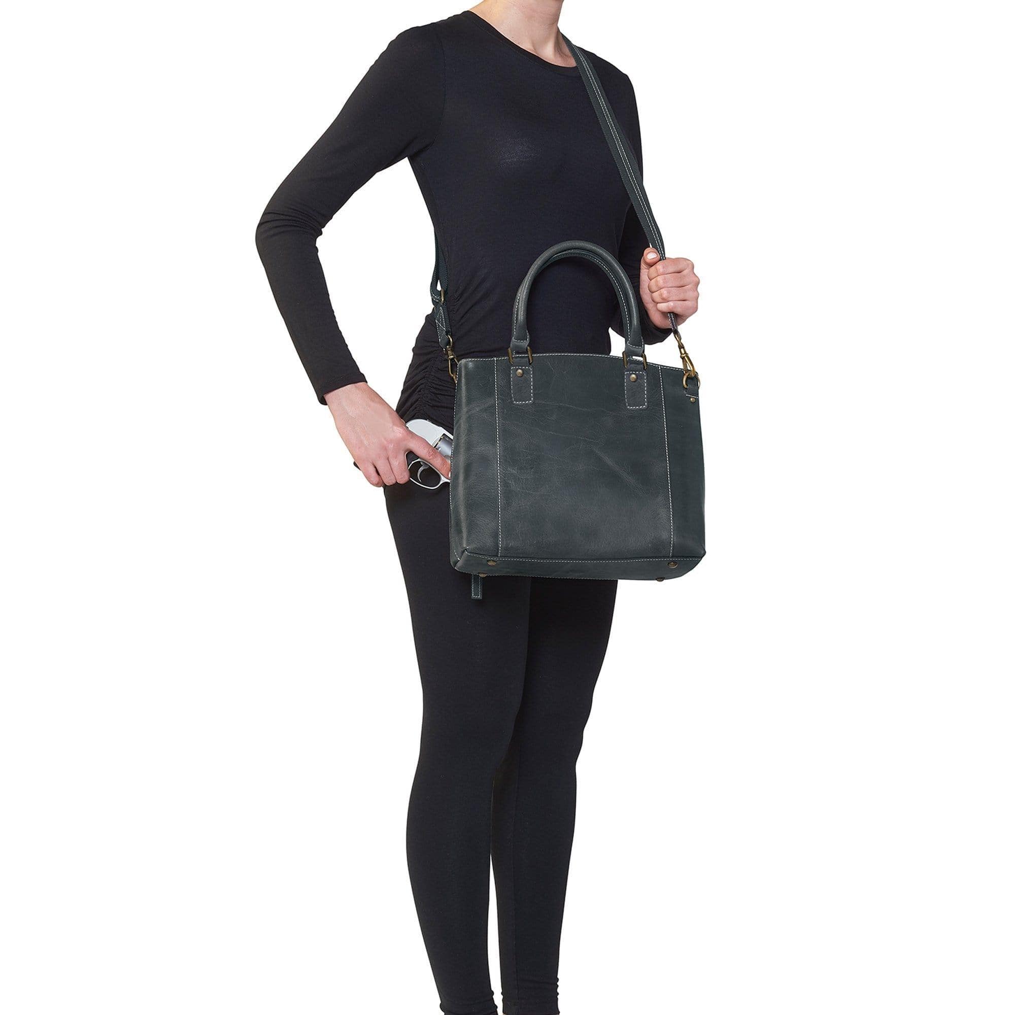 Concealed Carry Distressed Buffalo Leather Town Tote by GTM Original