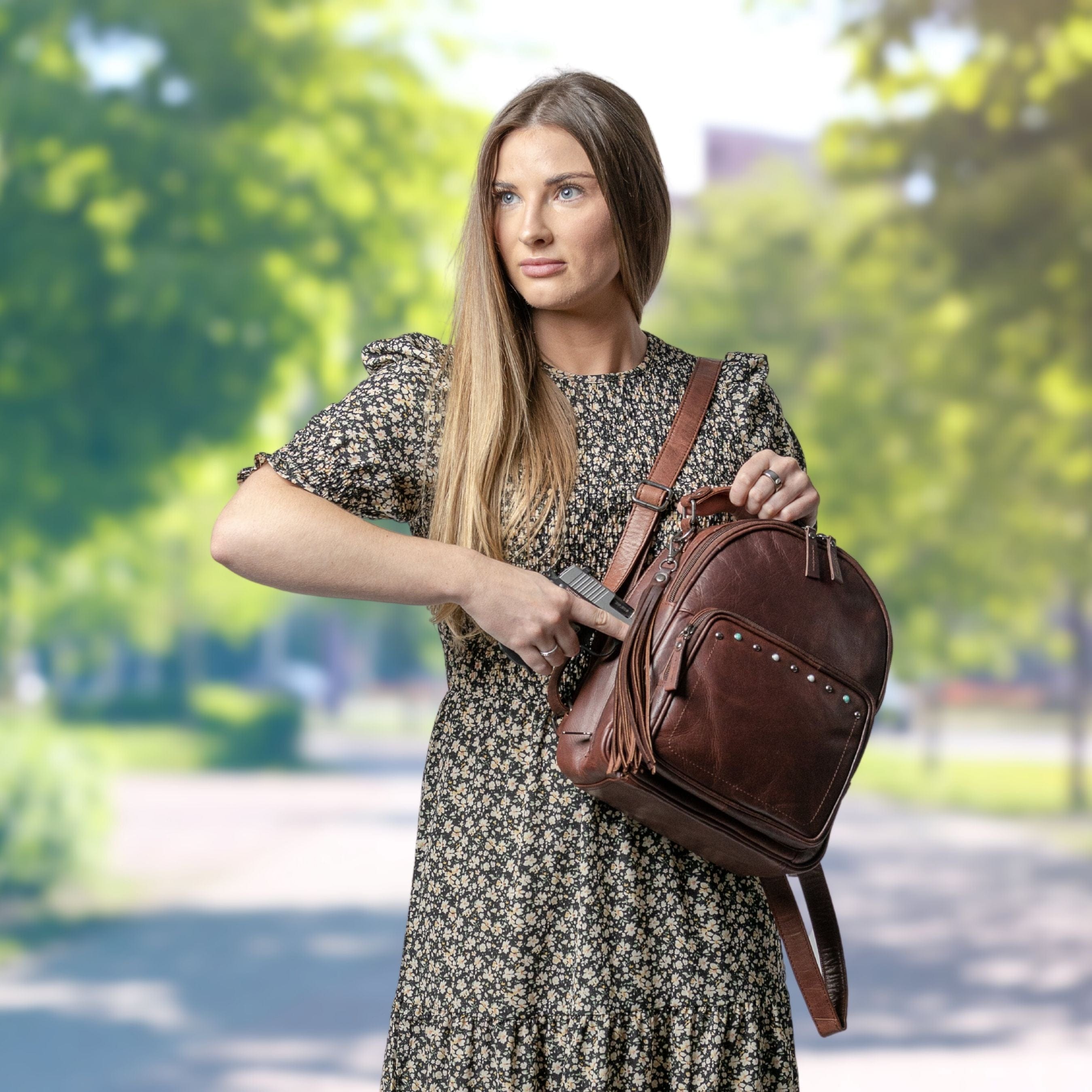Concealed Carry Sawyer Leather Backpack - Locking YKK Holster Purse - Women Bag for Gun - Gun Owner Outdoor Bag - Outdoors Gun Bag - Women's Conceal Carry Purse for Firearm - Women Gun Users - gun carrier backpack - best gun carrying backpack- best gun carry backpack - Pistol and Firearm Bag - Western Hide Backpack - Boho Stylish Backpack for Women - Universal Holster Bag - Marley Unisex Backpack - Women's Concealed Carry Bagpack - premium leather backpack
