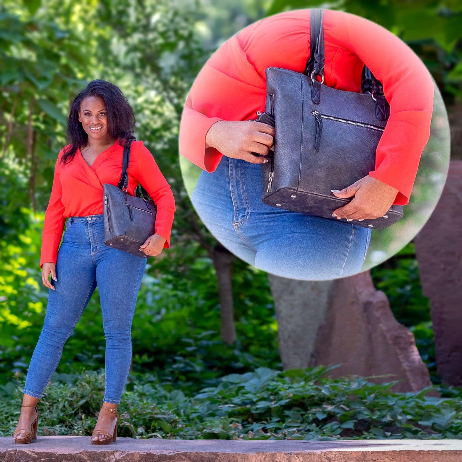 Concealed Carry Grace Tote - Lady Conceal - Women conceal carry purse for pistol - Designer Luxury Tote Carry Handbag - YKK Locking Zippers and Universal Holster - Easy Concealed Carry - Quick Gun Draw - Safe Gun Bag - Designer Luxury Conceal Carry Handbag - carry Handbag for gun carry - concealed carry gun Handbag with locking zipper - concealed carry Handbag for woman