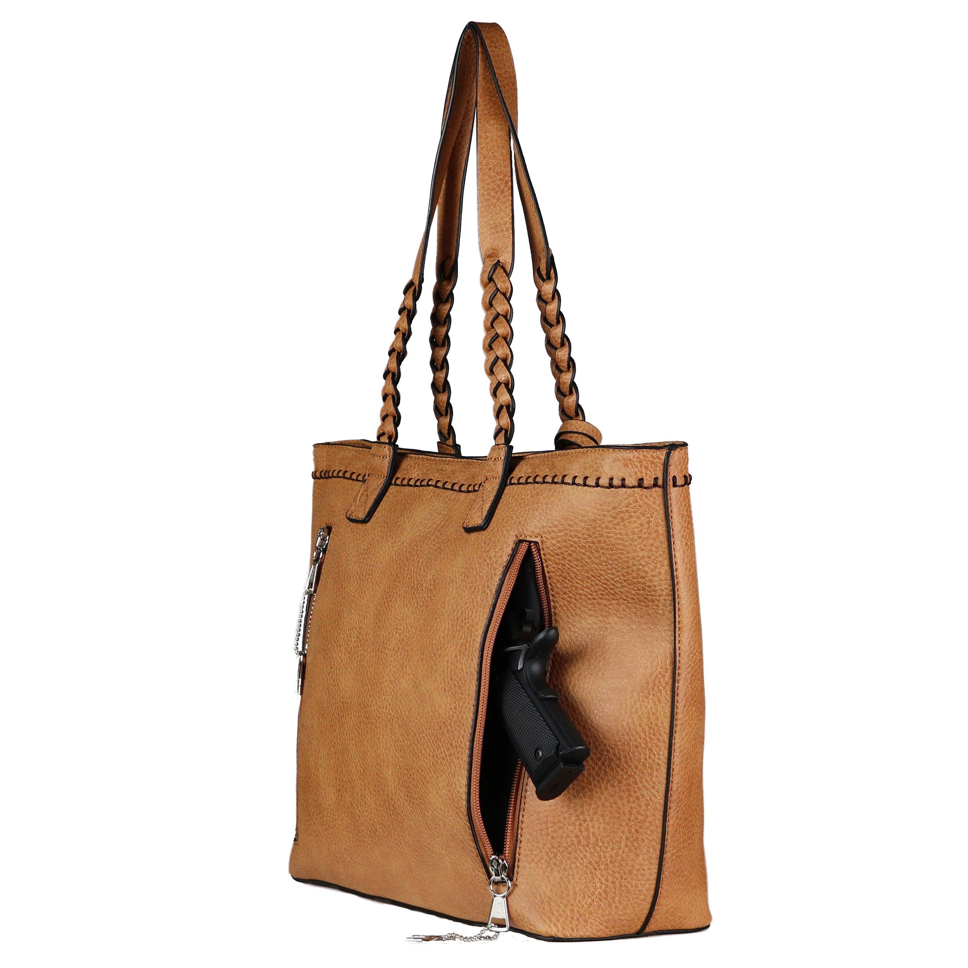 Concealed Carry Cora Tote by Lady Conceal - Locking Designer Conceal Carry Handbag for women - Locking Conceal and Carry Handbag with Universal Holster for Handguns - Unique Handbag Gun and Pistol Bag - crossbody Handbag for concealed gun carry - concealed carry Handbag gun purse with locking zipper