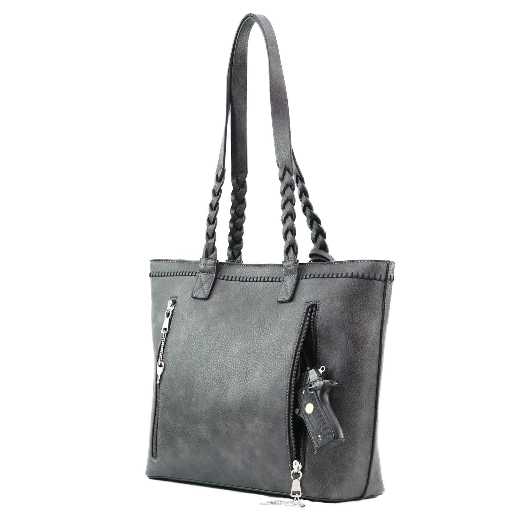 Concealed Carry Cora Tote by Lady Conceal - Locking Designer Conceal Carry Handbag for women - Locking Conceal and Carry Handbag with Universal Holster for Handguns - Unique Handbag Gun and Pistol Bag - crossbody Handbag for concealed gun carry - concealed carry Handbag gun purse with locking zipper