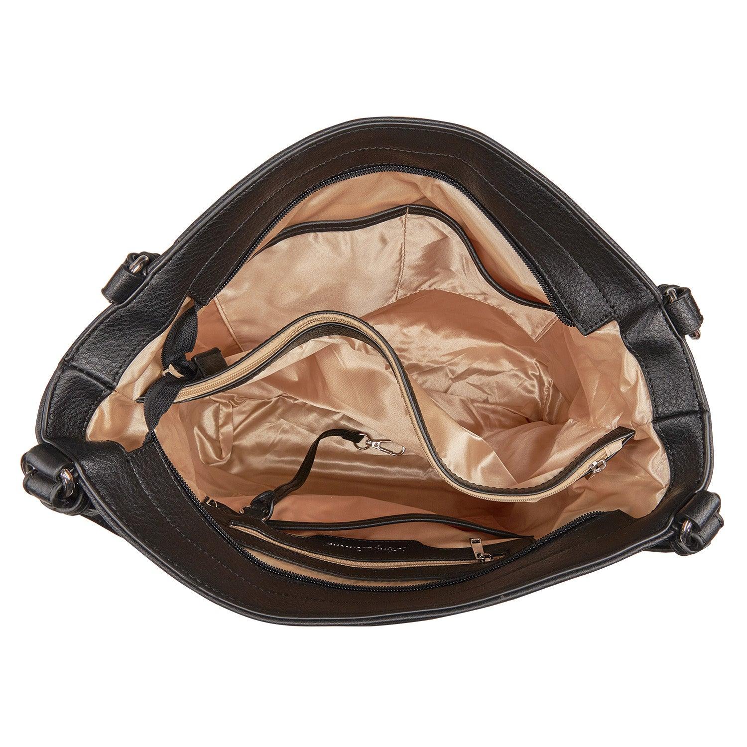 Concealed Carry Cora Tote by Lady Conceal - Locking Designer Conceal Carry Handbag for women - Locking Conceal and Carry Handbag with Universal Holster for Handguns - Unique Handbag Gun and Pistol Bag - crossbody Handbag for concealed gun carry - concealed carry Handbag gun purse with locking zipper