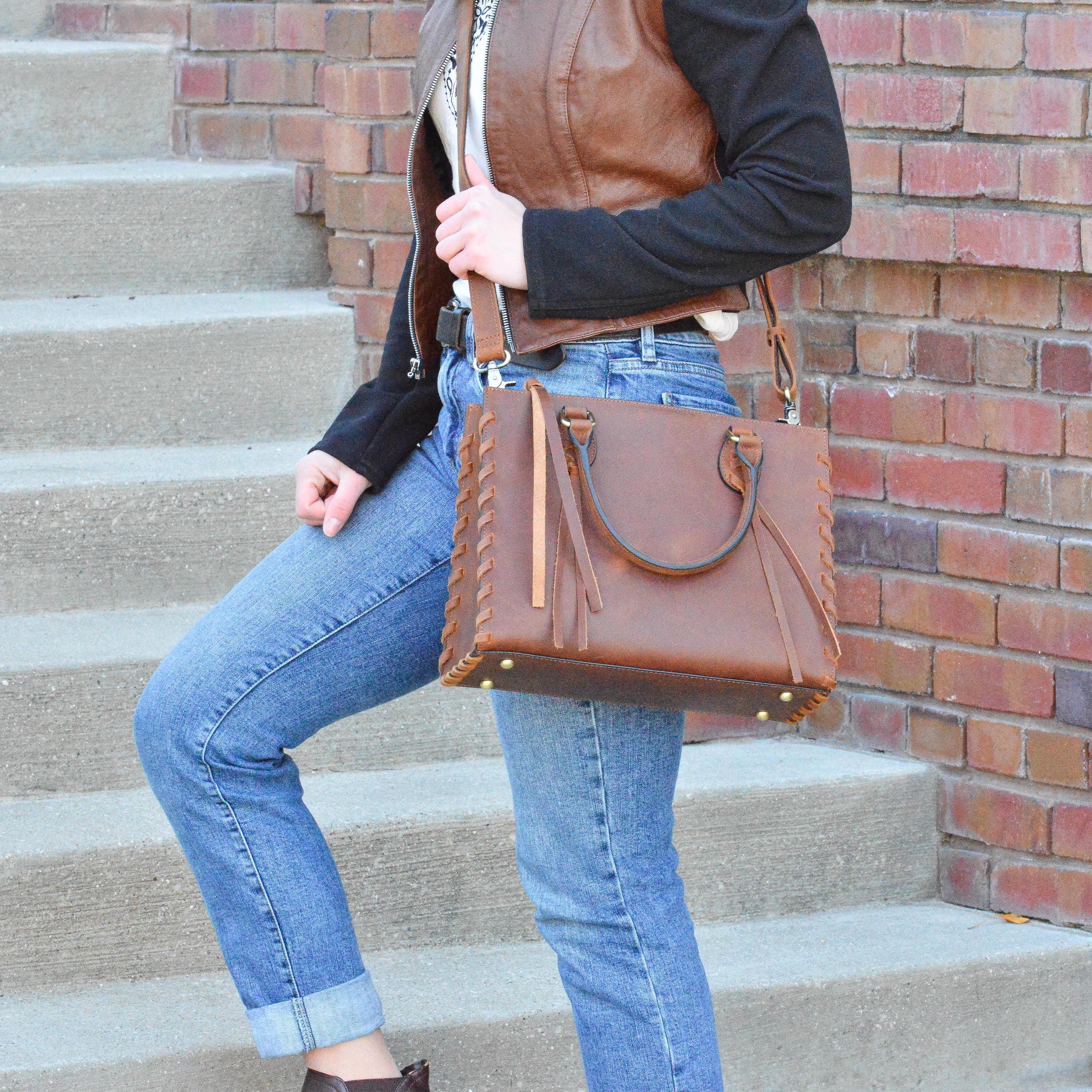 Concealed Carry Emma Leather Satchel - Designer Concealed Carry Purse - YKK Locking Purse with Universal Holster - Leather Bag For Gun Owners - Easy Conceal Carry - CCW Purse for Women - Conceal and Carry purse for Handgun - Designer Luxury Conceal Carry Handbag - Handbag Gun and Pistol Bag - Handbag for concealed gun - Hidden Gun Bag