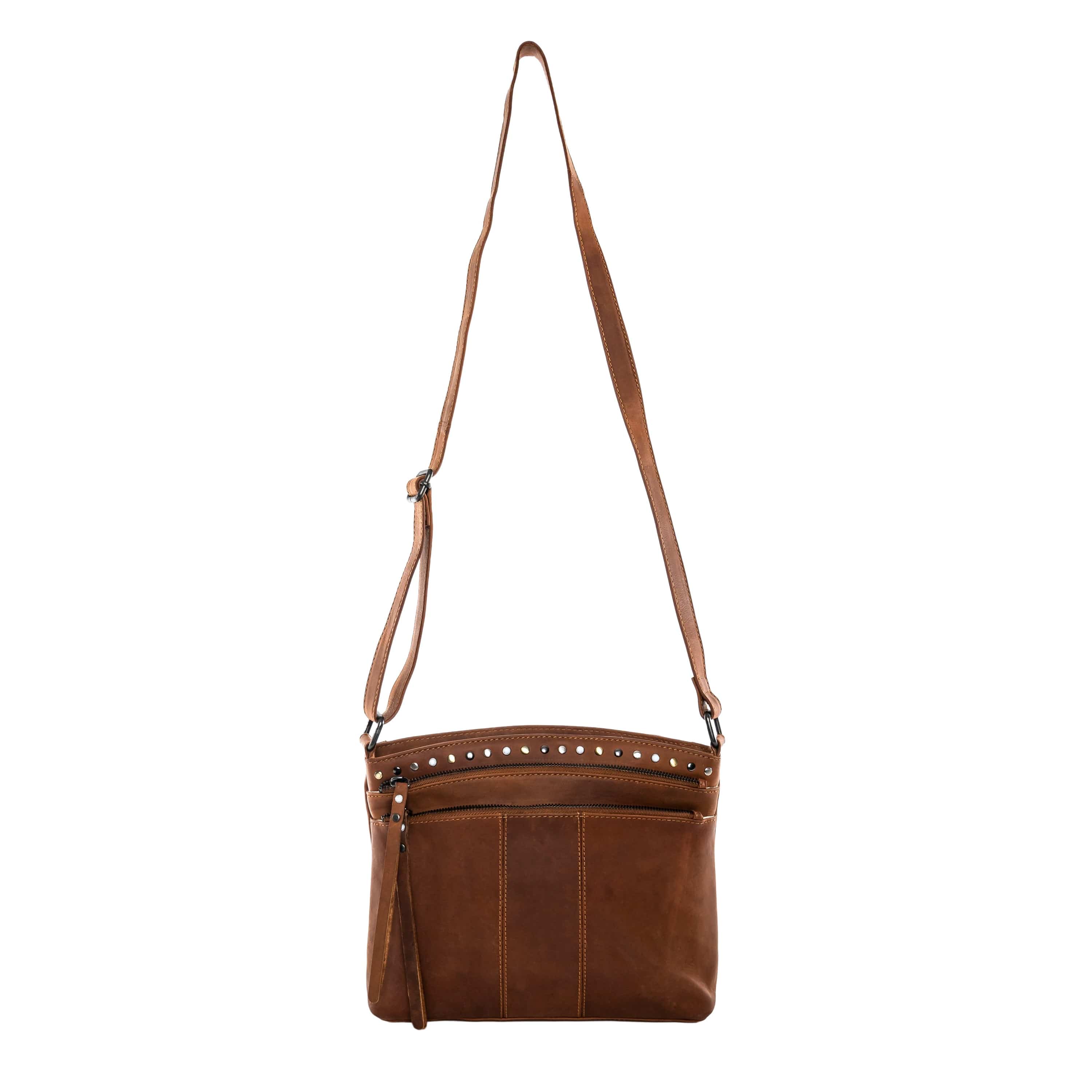 Concealed Carry Brynn Arched Leather Crossbody - Lady Conceal - Concealed Carry Purse - conceal and carry purse for women - tactical pistol bag - Locking Conceal and Carry Purse with Universal Holster for Handguns - Unique Hide Crossbody Gun and Pistol Bag