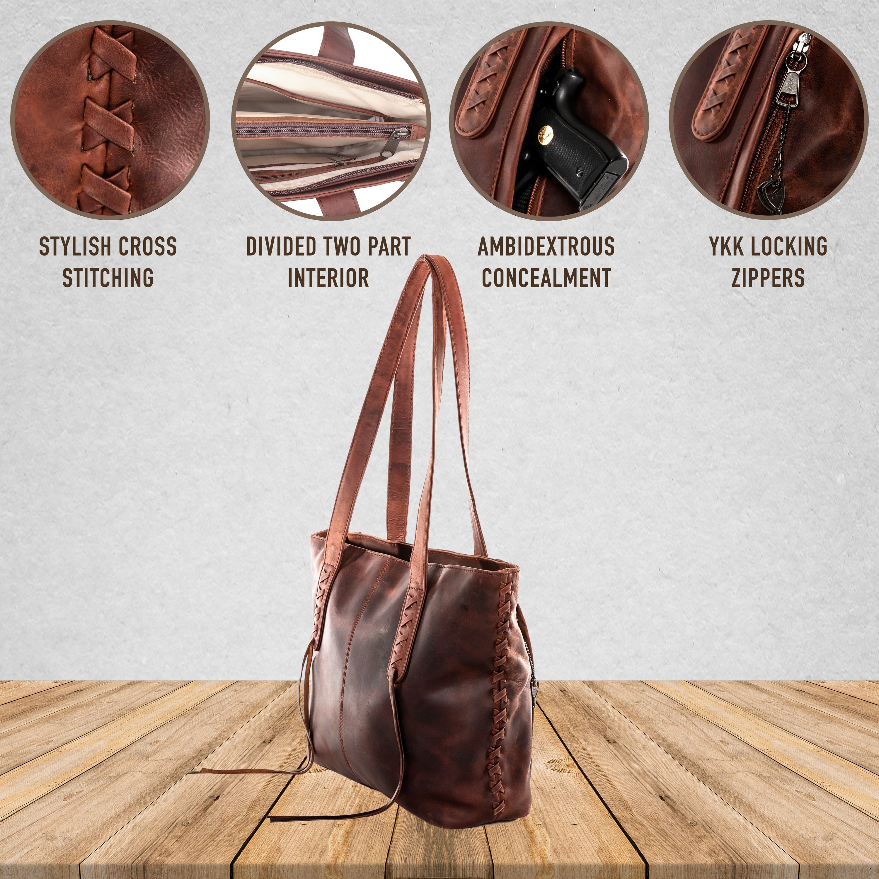 Concealed Carry Reagan Medium Leather Tote - Lady Conceal - Concealed Carry Purse - Designer Luxury Leather Carry Handbag - carry Handbag for gun carry - Unique Tote gun Handbag - designer backpack purse - designer purse sale - designer purse sales - womens designer purse sale - Peyton Leather Tote - designer lady purse concealed carry gun Handbag - concealed carry Handbag for woman- Easy Conceal Carry and Draw Purse -