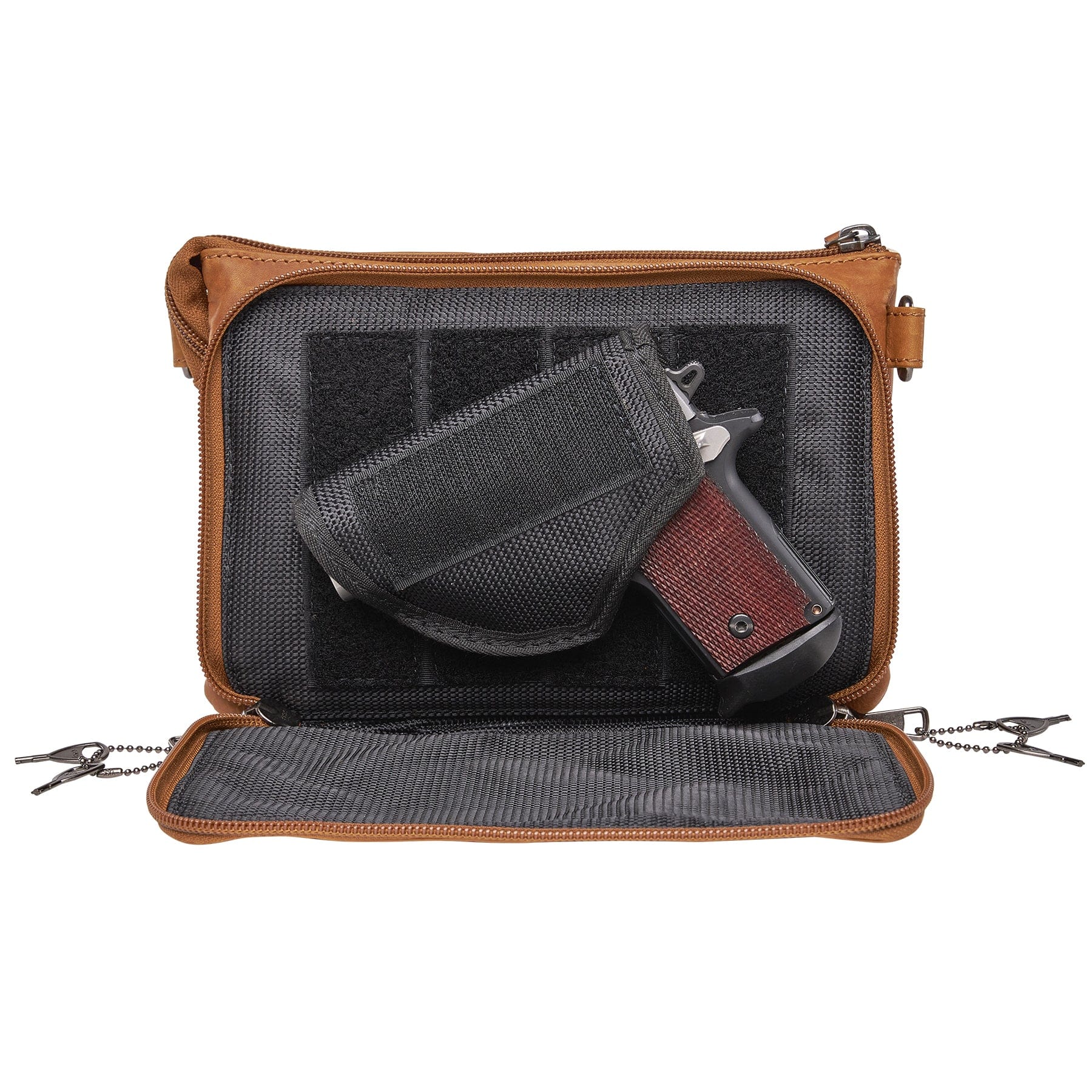 The Concealed Carry Natasha Crossbody - Locking zippers and universal holster - Leather Crossbody pistol bag - Tactical womans purse for pistol - Concealed Carry Purse - most popular crossbody bag - crossbody handgun bag - crossbody bags for everyday use - Lady Conceal - Unique Hide Purse - Locking YKK Purse - Fanny Pack for Gun and Pistol - Easy CCW - Fast Draw Bag - Secure Gun Bag