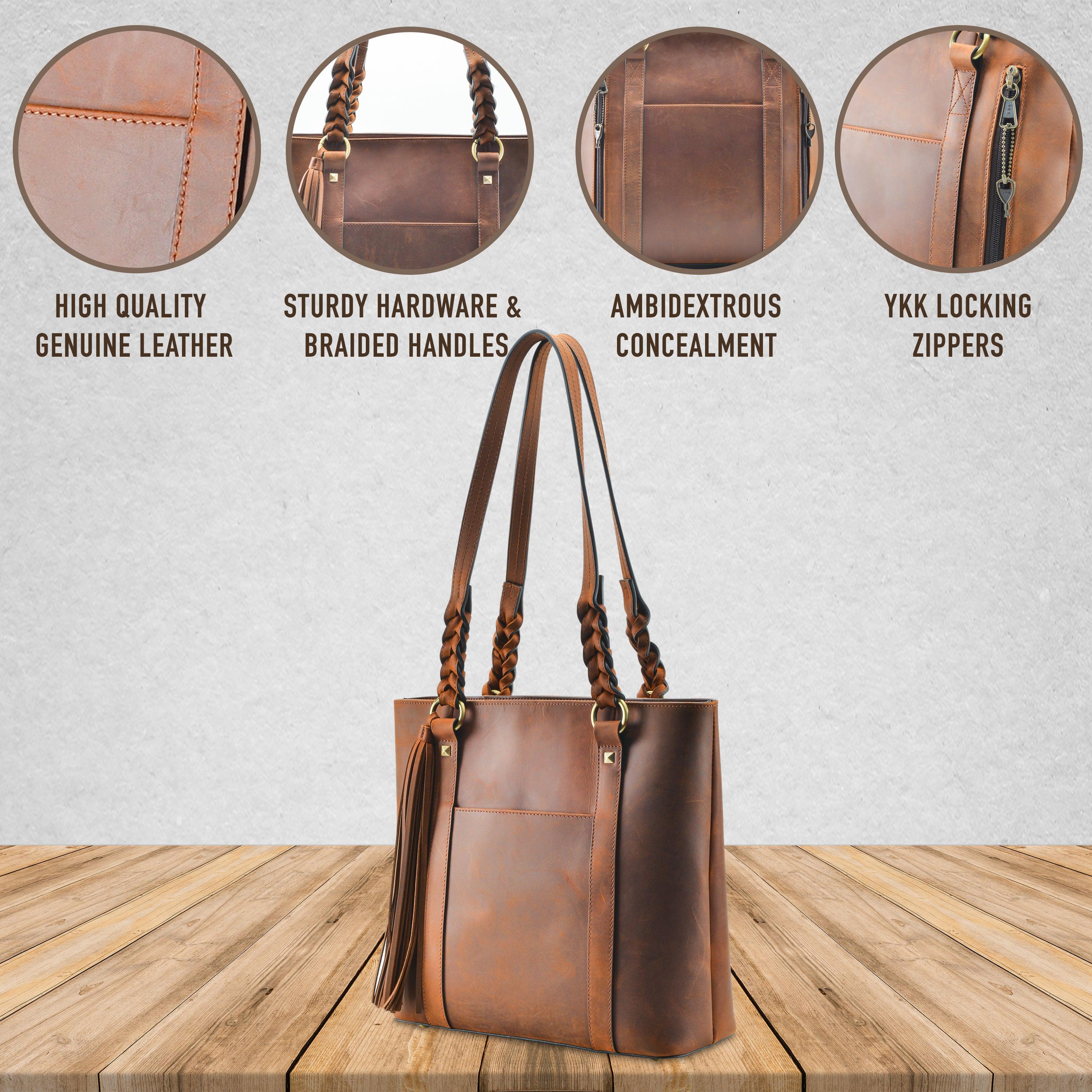 Concealed Carry Bella Leather Tote - Women's Purse for Pistol - Locking Purse with pistol slot - Leather Conceal Carry purse for Women - Concealed carry purse holster - Conceal Carry Handbag for Pistol - Handgun Bags for Women