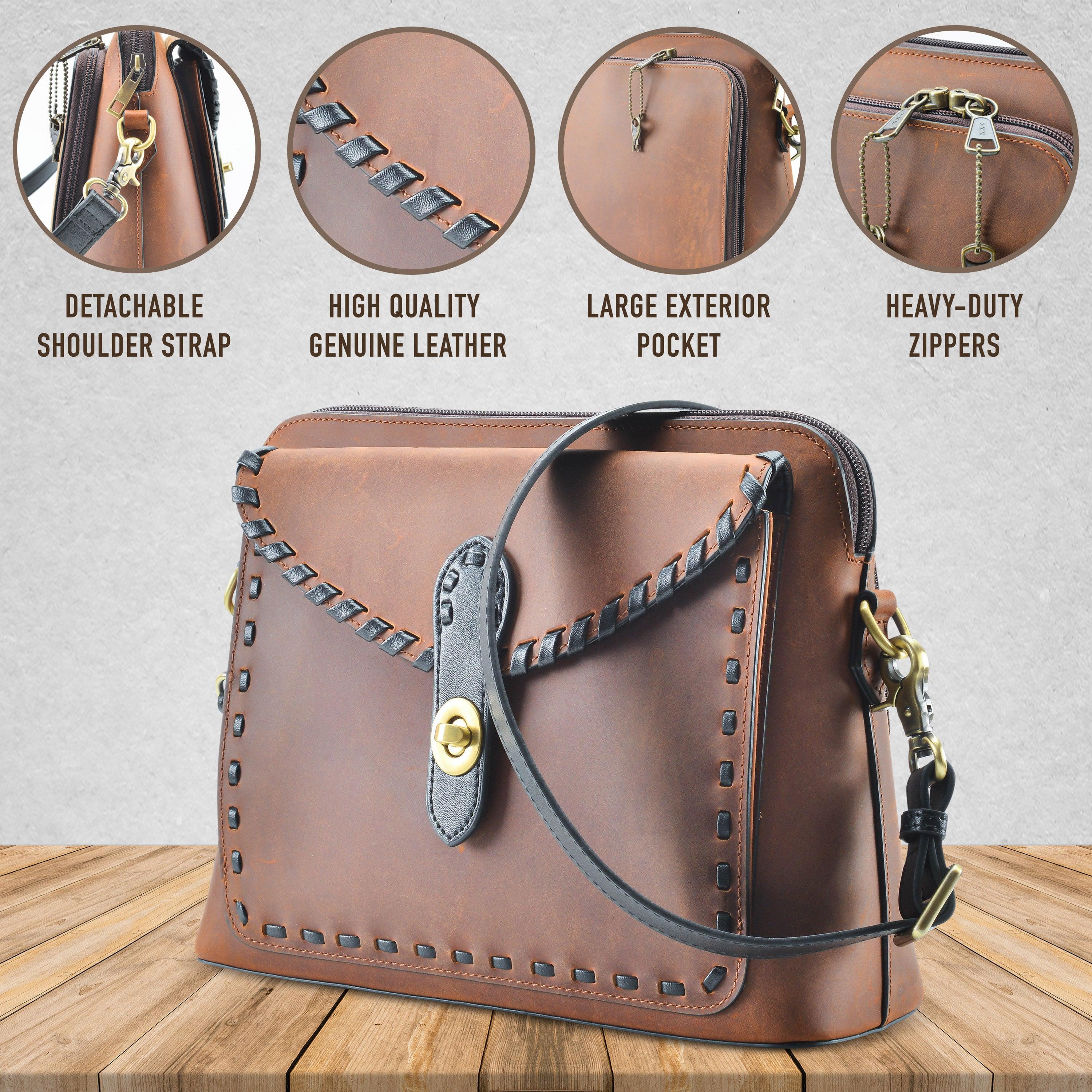 Concealed Carry Evelyn Leather Crossbody - Lady Conceal - soft leather shoulder bags for women's - crossbody bags for everyday use - most popular crossbody bag - crossbody bags for guns - crossbody handgun bag - Unique Hide Purse - Conceal Carry Western Purse - Stylish Carry Evelyn Leather Bag - Bag for Conceal Carrying Women - - Gun Bag for Women