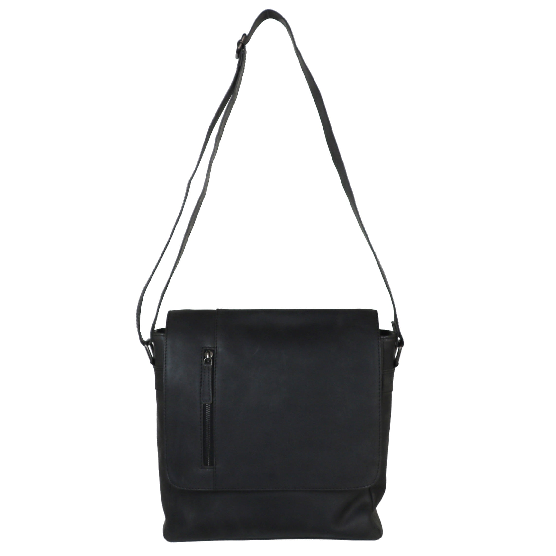 #124 Unisex Concealed Carry Leather Flap Crossbody Black