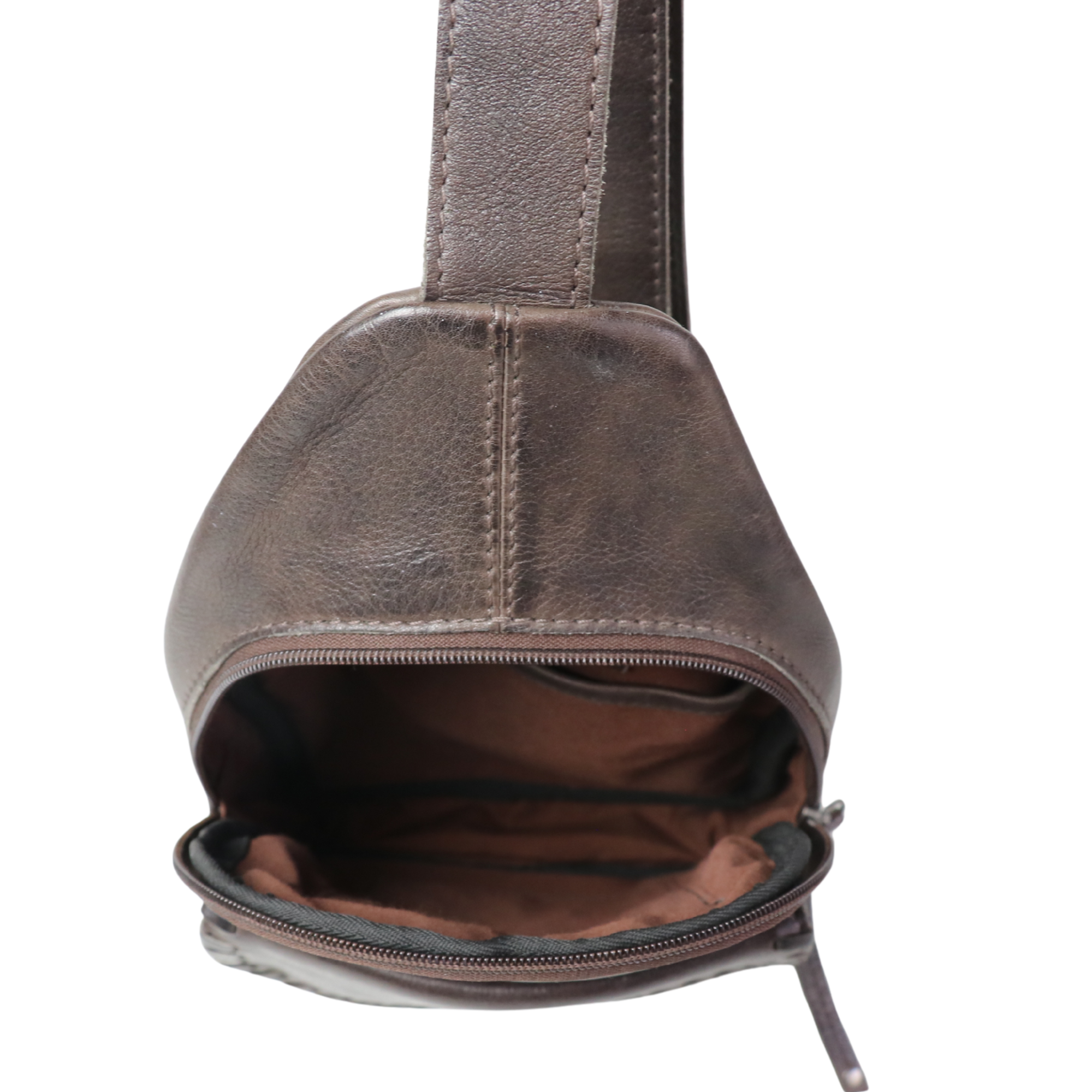 #232 Gray Laced Leather Concealed Carry and RFID Sling Bag