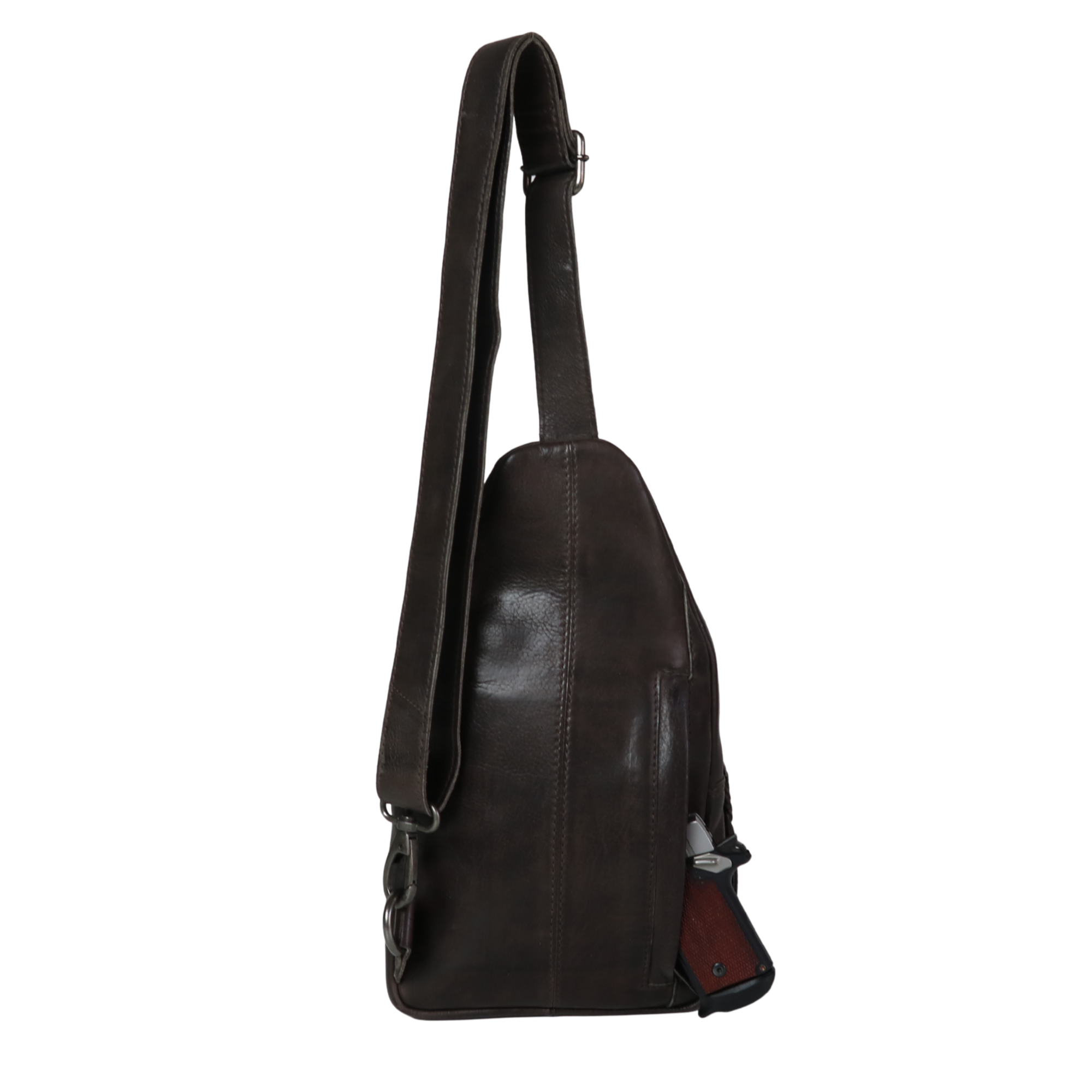 #232 Gray Laced Leather Concealed Carry and RFID Sling Bag