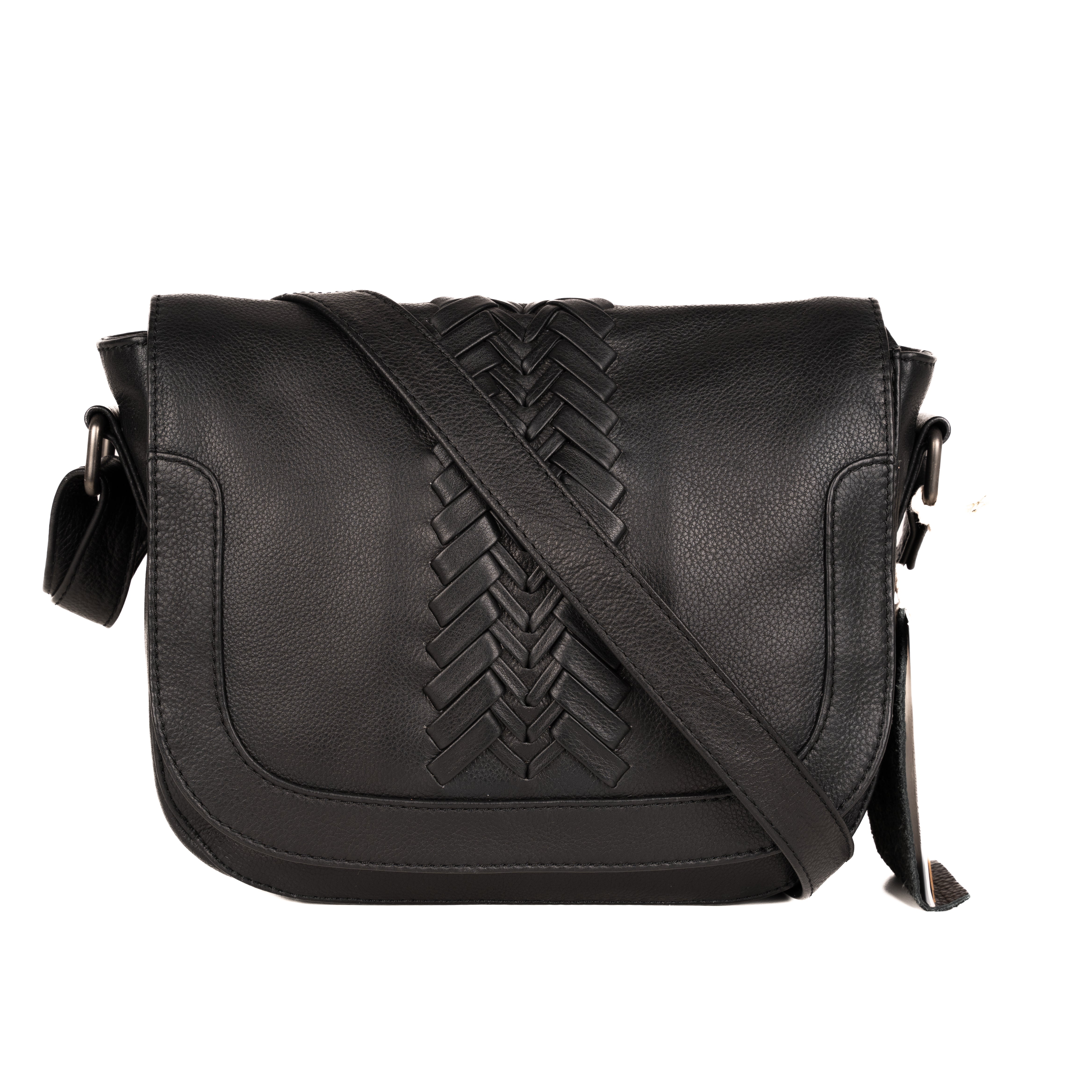 #54 - Concealed Carry Black Weaved Leather Crossbody (No Locking Zipper)