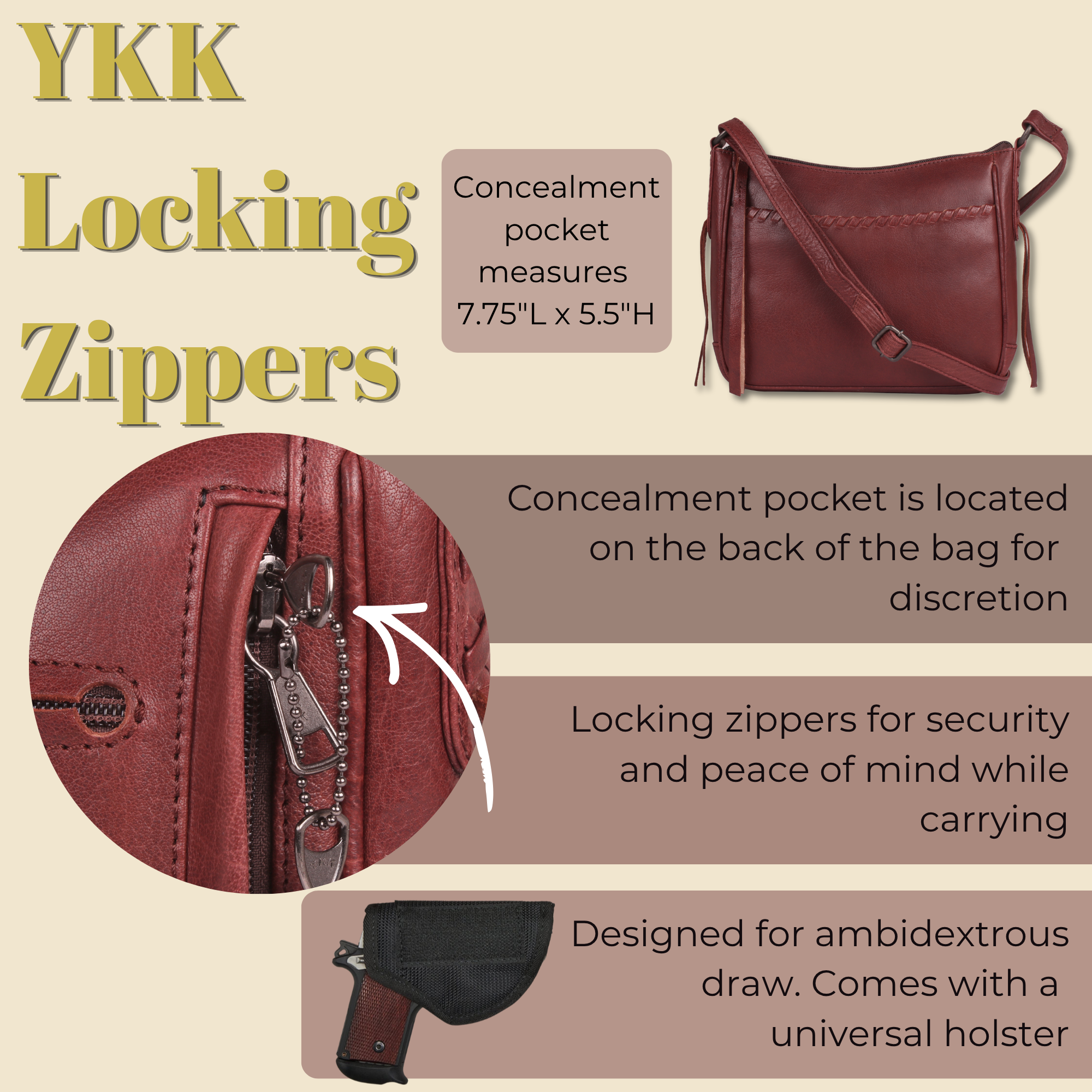 -SALE- Concealed Carry Callie Leather Crossbody by Lady Conceal