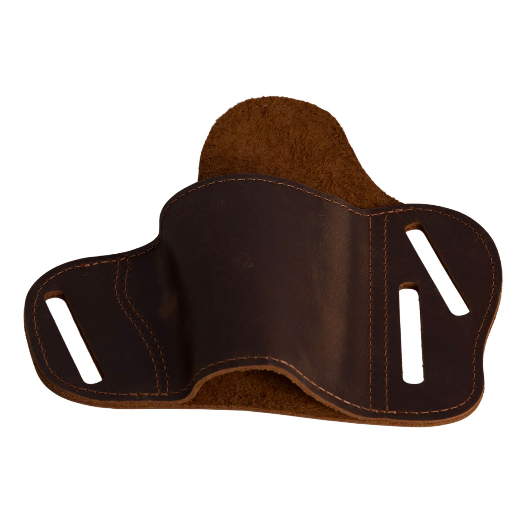 Durable right-hand leather holster with triple-slot versatility for strong-side or cross-draw carry