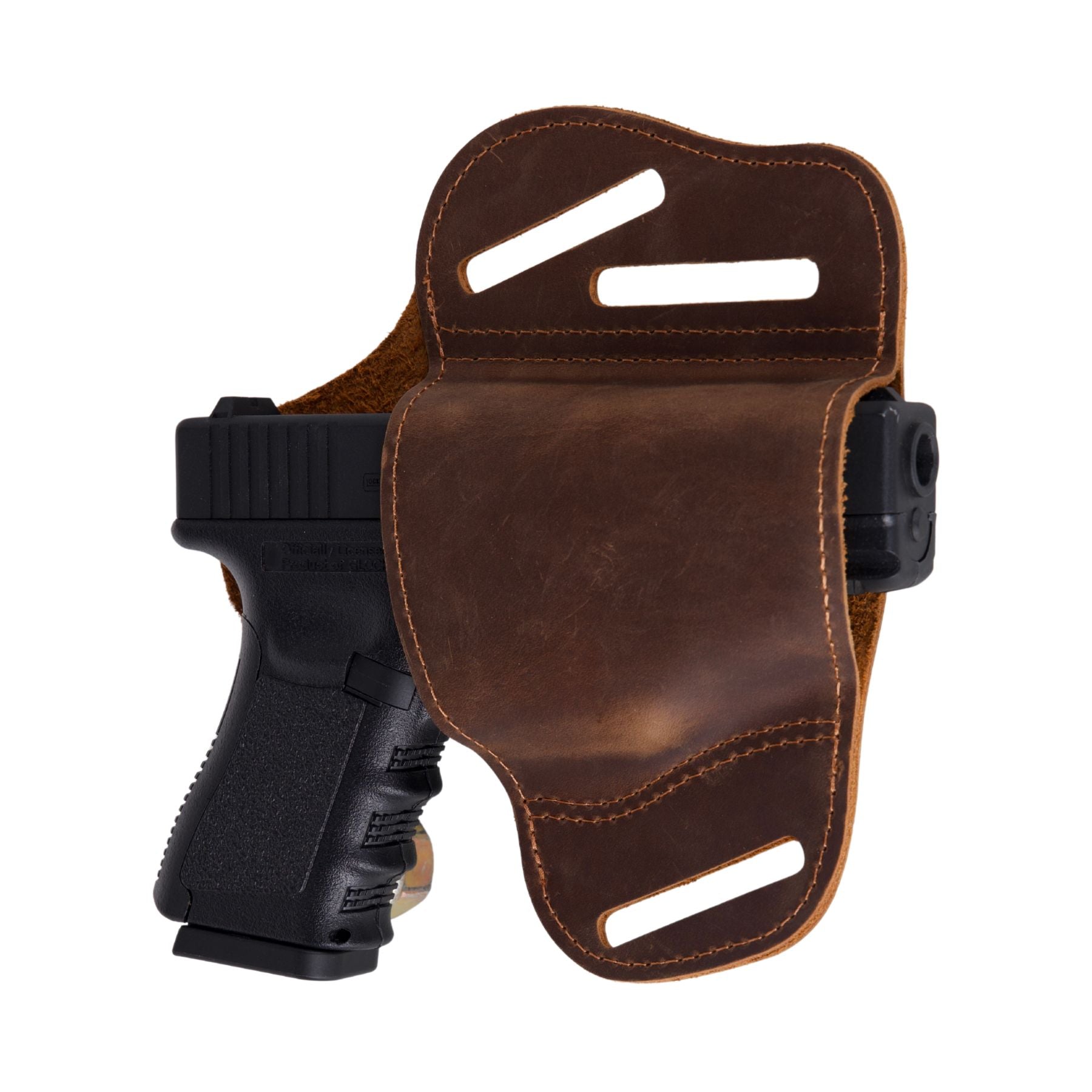 Concealed carry leather pancake holster with forward cant and friction-fit quick draw design