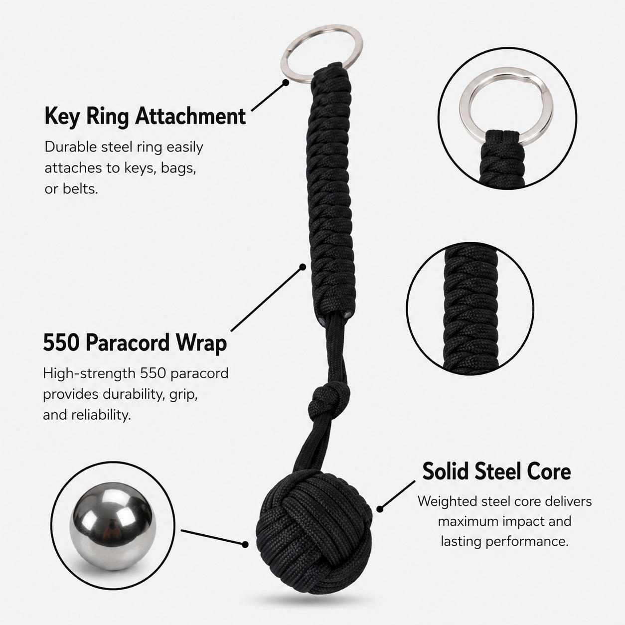 Tactical Paracord Monkey Fist Keychain for Self-Defense — Everyday Car