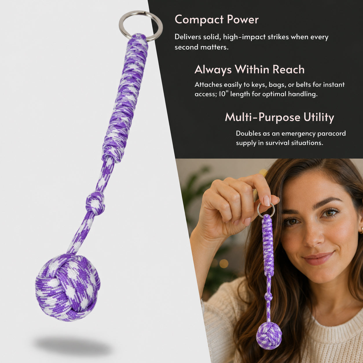 Tactical Paracord Monkey Fist Keychain for Self-Defense — Everyday Car