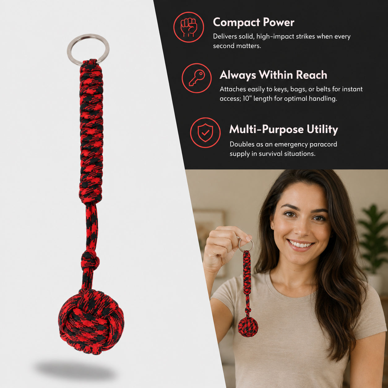 Tactical Paracord Monkey Fist Keychain for Self-Defense — Everyday Car