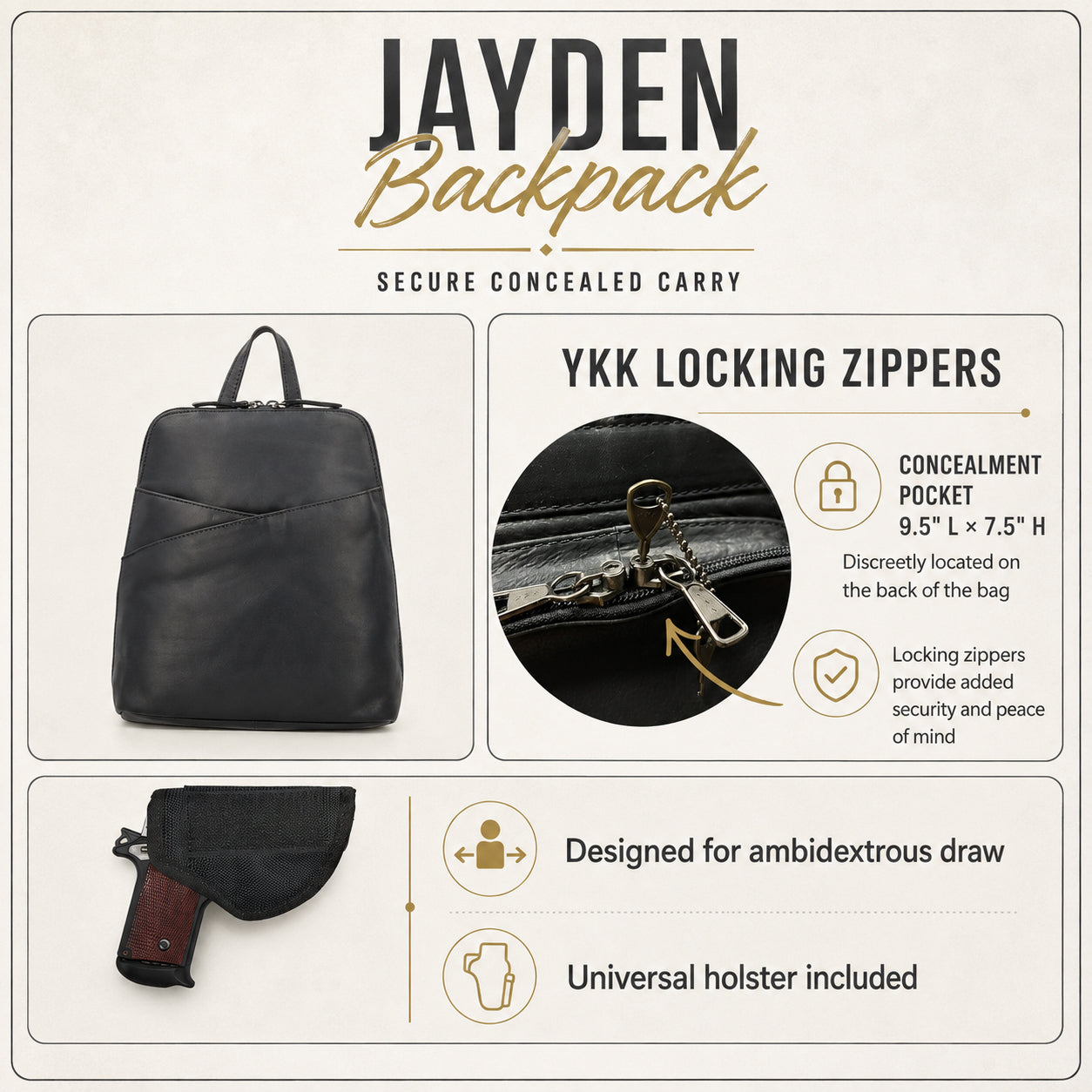 carbide leather design backpack Concealed Carry Jayden by Lady Conceal 7.7 P.Party GREYS Coarse Fishing 1.8M Per Pack:100 Pack Made in the USA