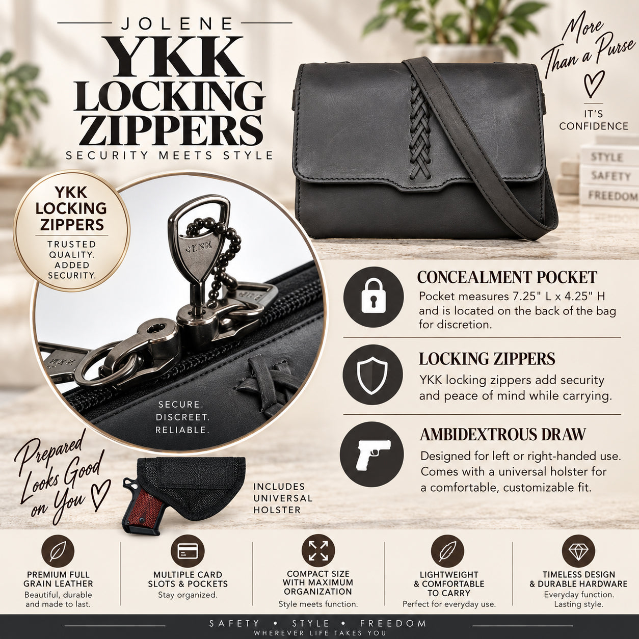 Jolene Leather Crossbody | Concealed Carry Purses for Women