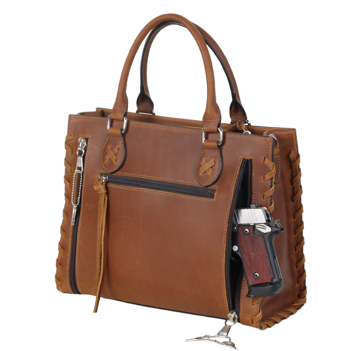 Concealed Carry Emma Leather Satchel -  Designer Concealed Carry Purse -  YKK Locking Purse with Universal Holster -  Leather Bag For Gun Owners - Easy Conceal Carry -  CCW Purse for Women - Conceal and Carry purse for Handgun - Designer Luxury Conceal Carry Handbag -  Handbag Gun and Pistol Bag - Handbag for concealed gun - Hidden Gun Bag