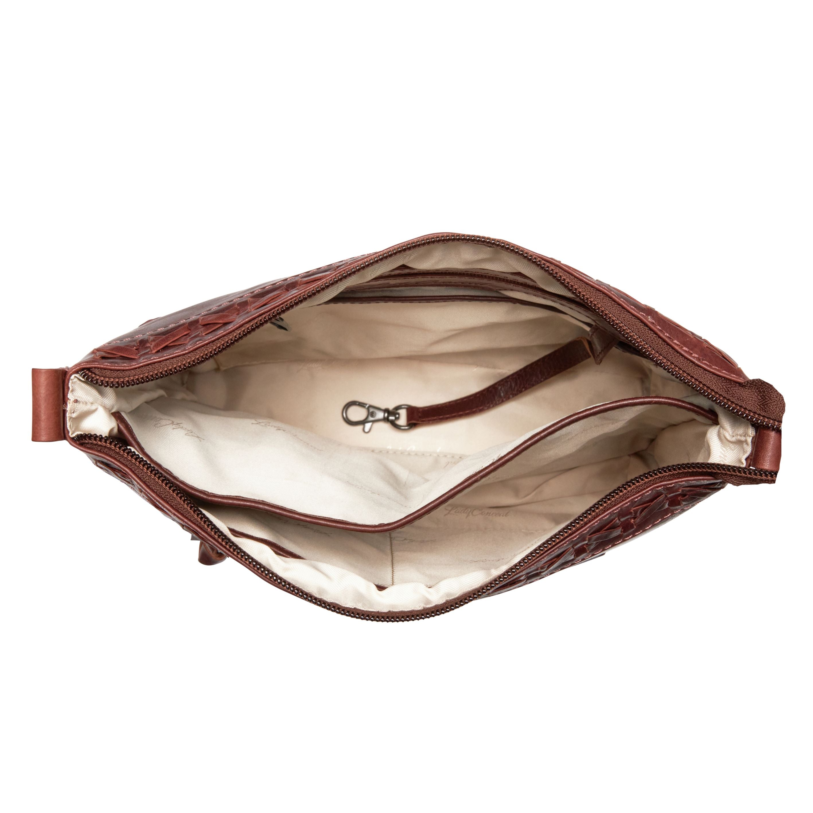Concealed Carry Crossbody Purse for Women - Faith Leather Crossbody by Lady Conceal - Designer Leather Crossbody CCW Bag - Locking Conceal and Carry Purse with Universal Holster for Handguns - Crossbody Gun and Pistol Bag - concealed carry crossbody Faith leather gun purse with locking zipper