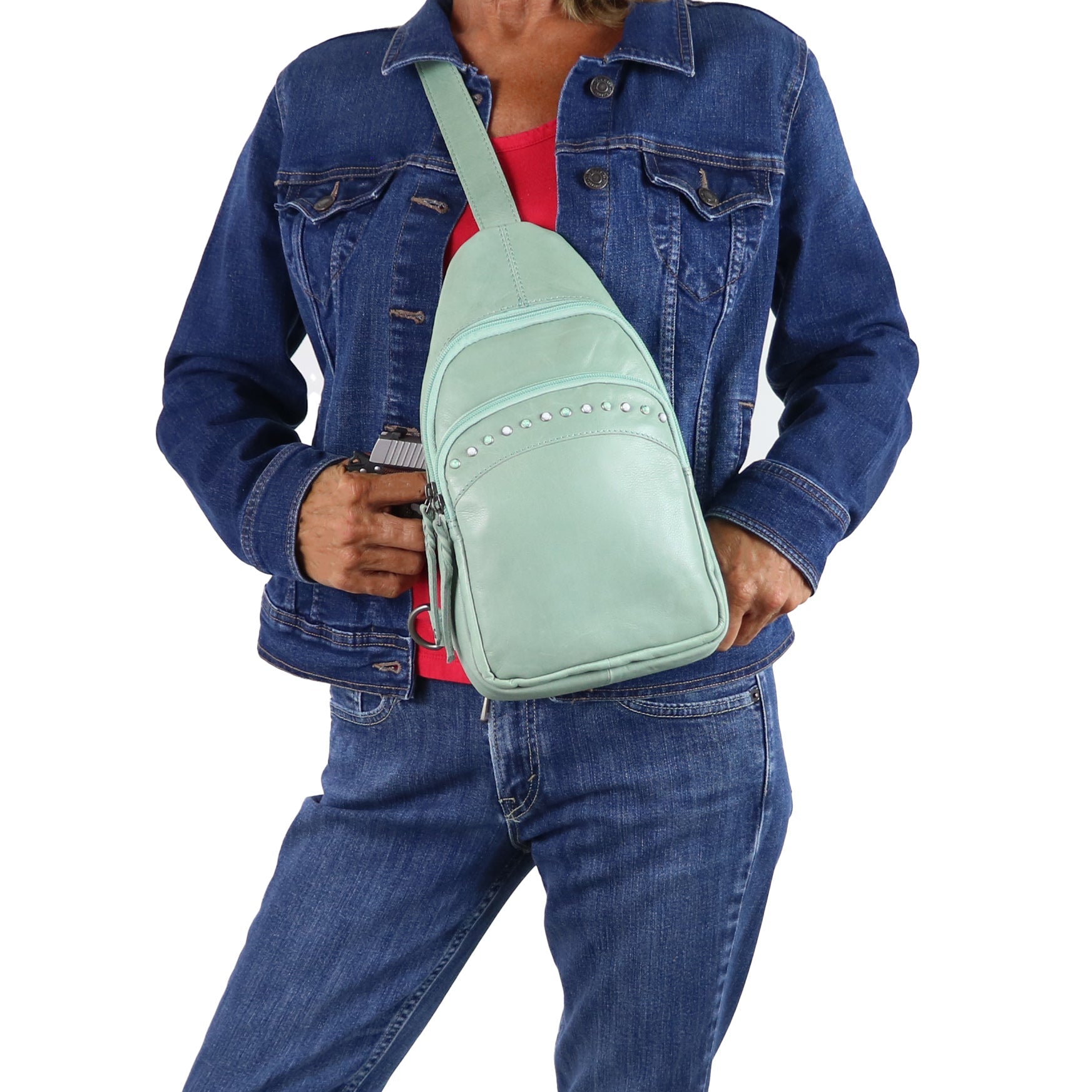 Concealed Carry Haven Sling Leather Backpack by Lady Conceal - Anti Theft Locking Leather Bag - Gun Backpack - Universal Holster for Pistol - Tactical Firearm Gear