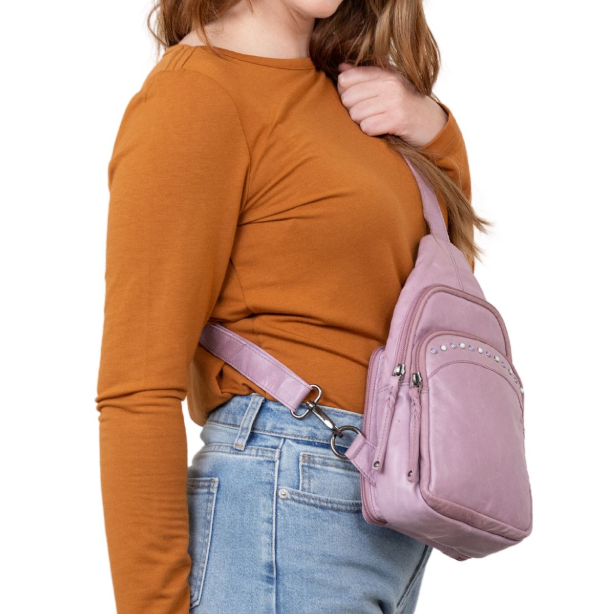 Concealed Carry Haven Sling Leather Backpack by Lady Conceal - Anti Theft Locking Leather Bag - Gun Backpack - Universal Holster for Pistol - Tactical Firearm Gear