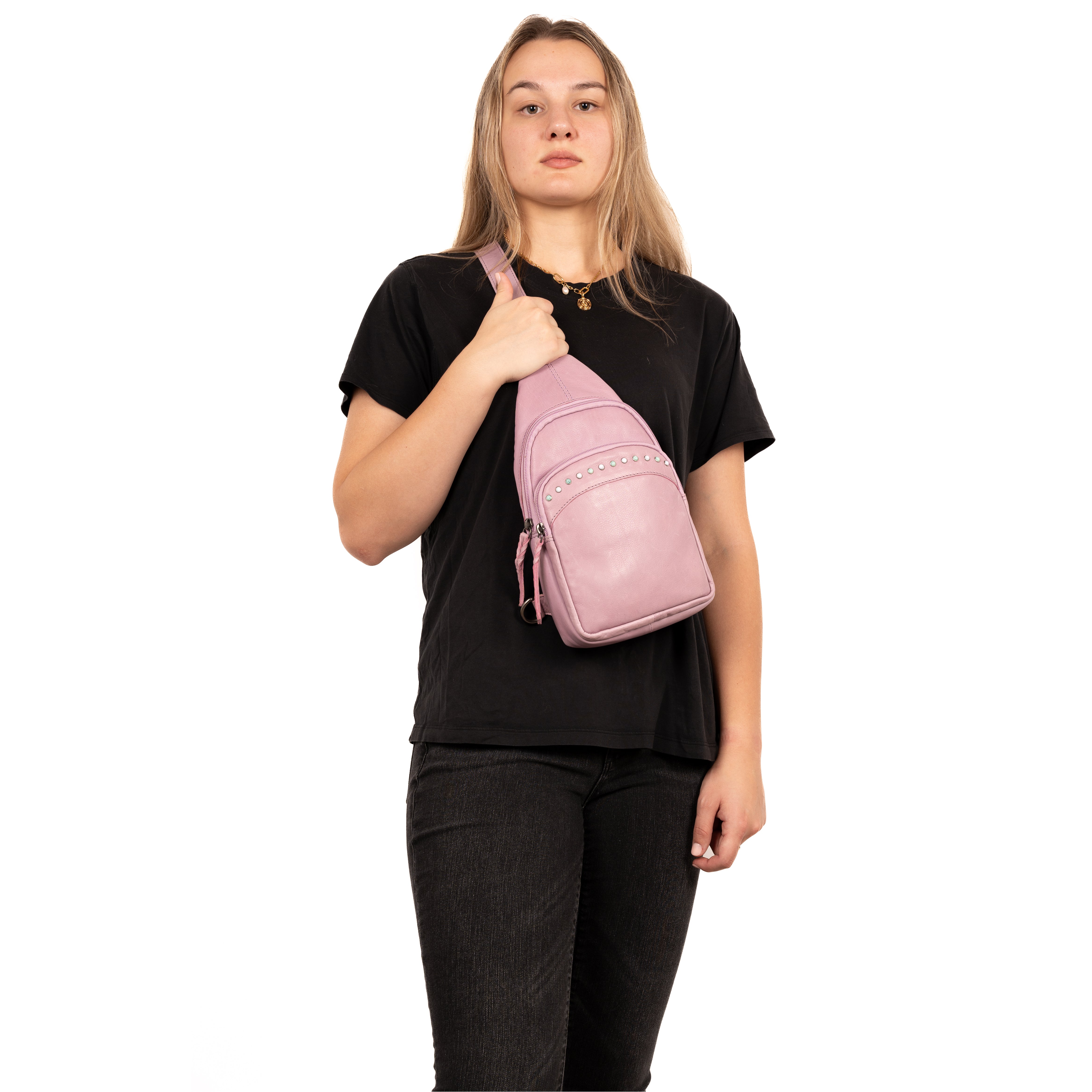 Concealed Carry Haven Sling Leather Backpack by Lady Conceal - Anti Theft Locking Leather Bag - Gun Backpack - Universal Holster for Pistol - Tactical Firearm Gear
