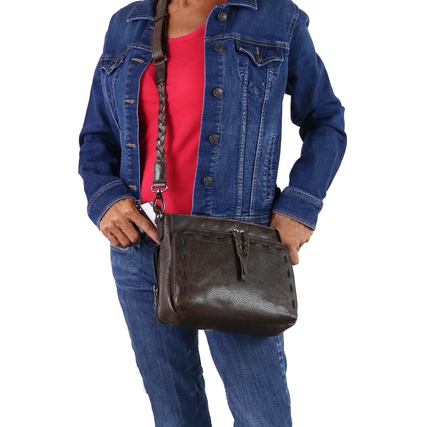 Concealed Carry Zoe Leather Crossbody by Lady Conceal with Locking Zippers - Firearm Bags for Women - Crossbody CCW Bag - Fast Draw Bag - YKK Locking Zipper Bag - Universal Holster