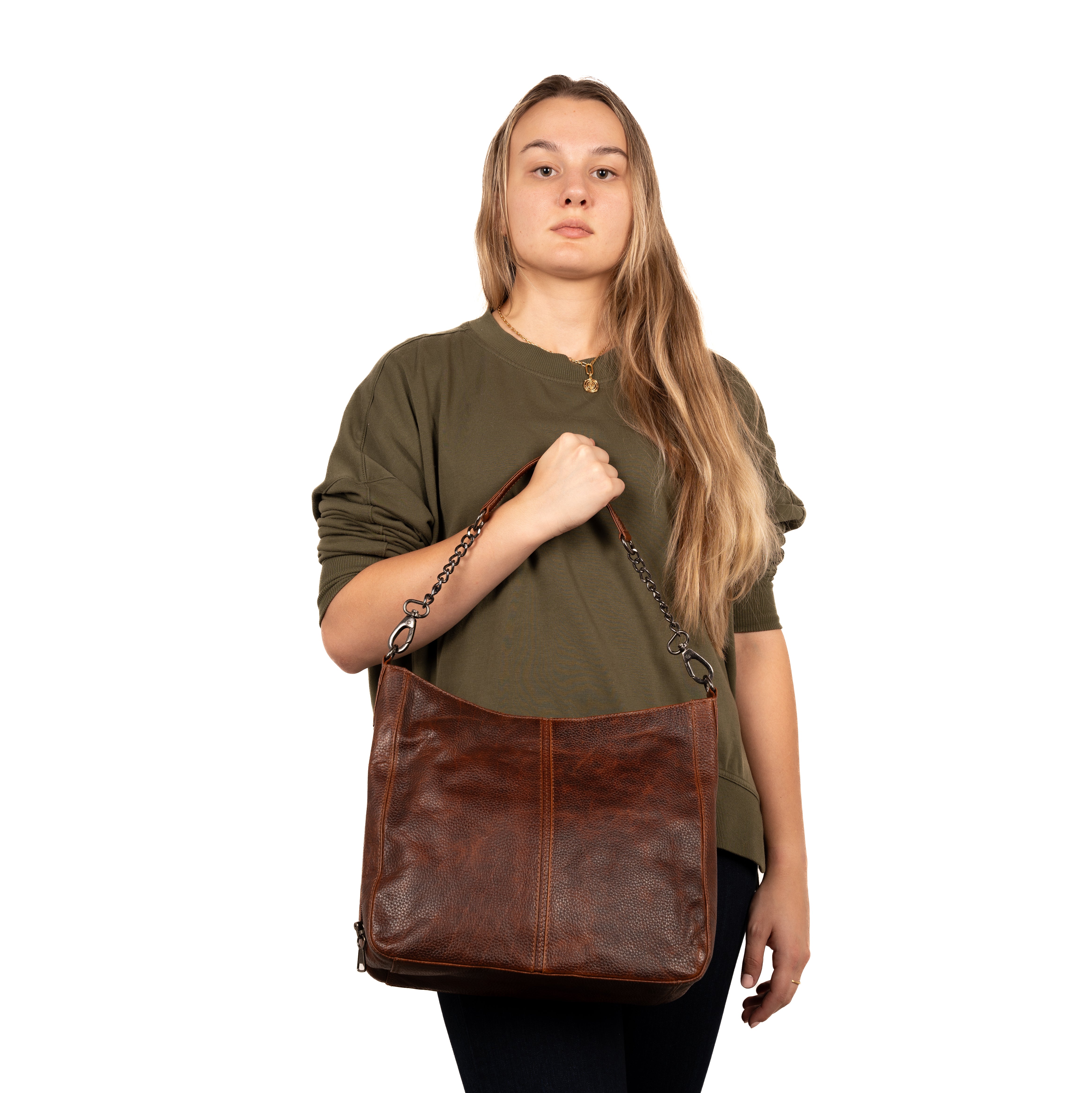 Concealed Carry Ava Leather Hobo by Lady Conceal - Cut Proof Gun Bag - Anti-Theft Firearm Crossbody Bag - Universal Holster Leather Bag - Gifts for Women with Firearm - Popular Gun Accessories