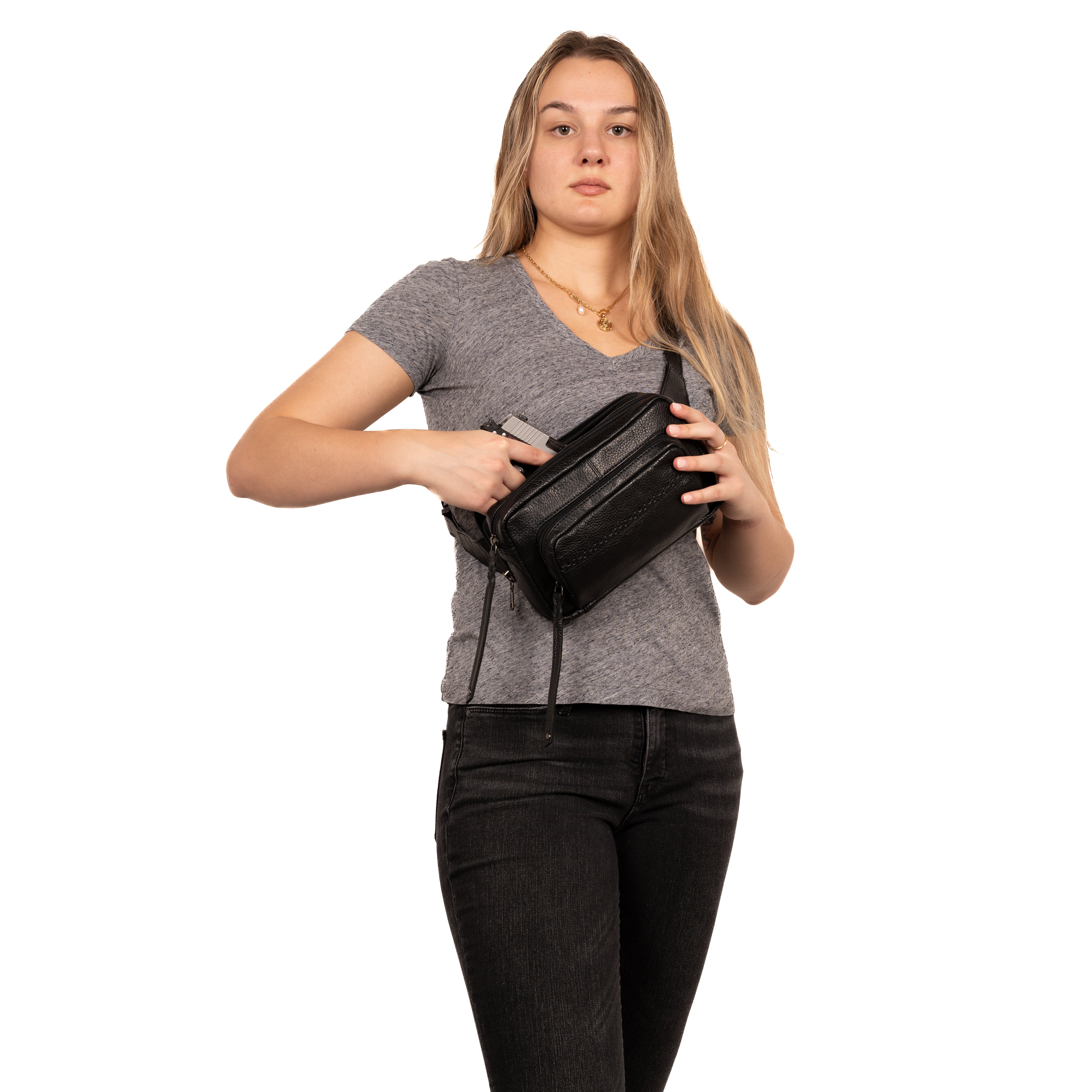 Concealed Carry Laney Buffalo Belt Bag by Lady Conceal - Firearm Belt Bag for Women and Men -Tactical Leather Pistol Crossbody - Anti Theft Locking Bag with Universal Holster - Handgun Leather CCW Velcro 