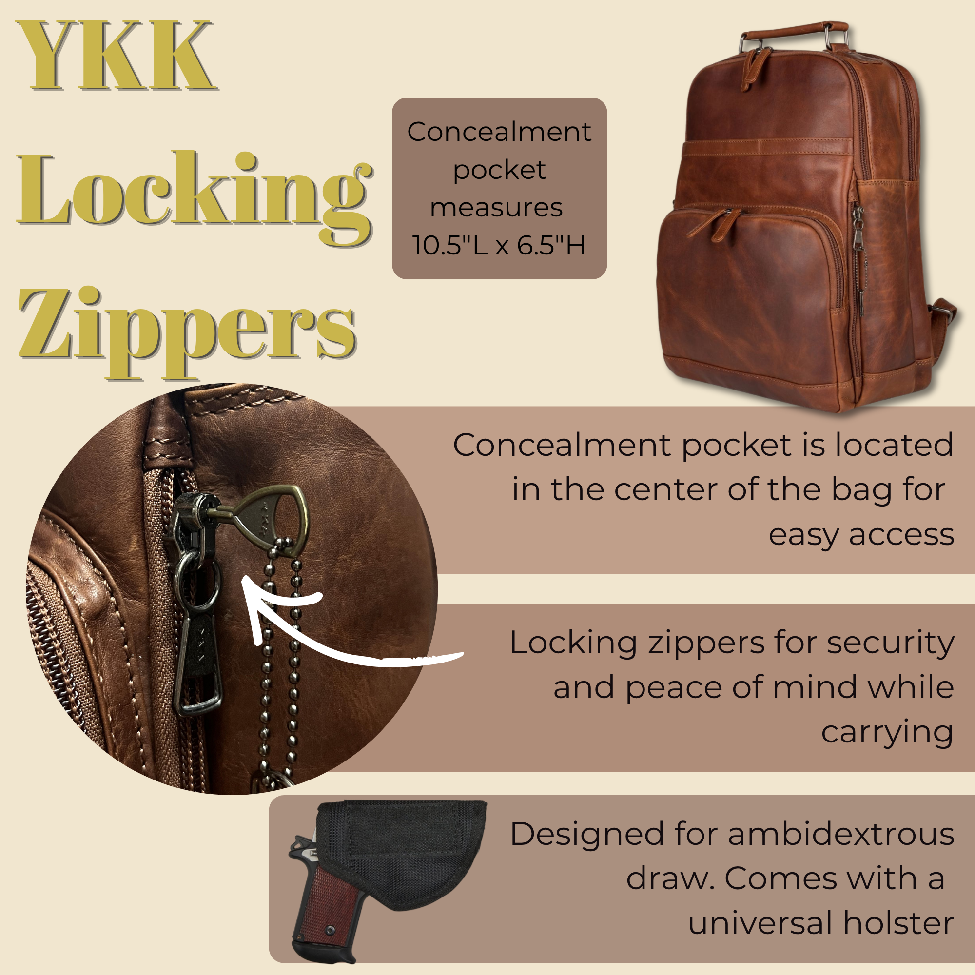 Concealed Carry Quinn Unisex Leather Backpack Concealed Carry Quinn Unisex Leather Backpack