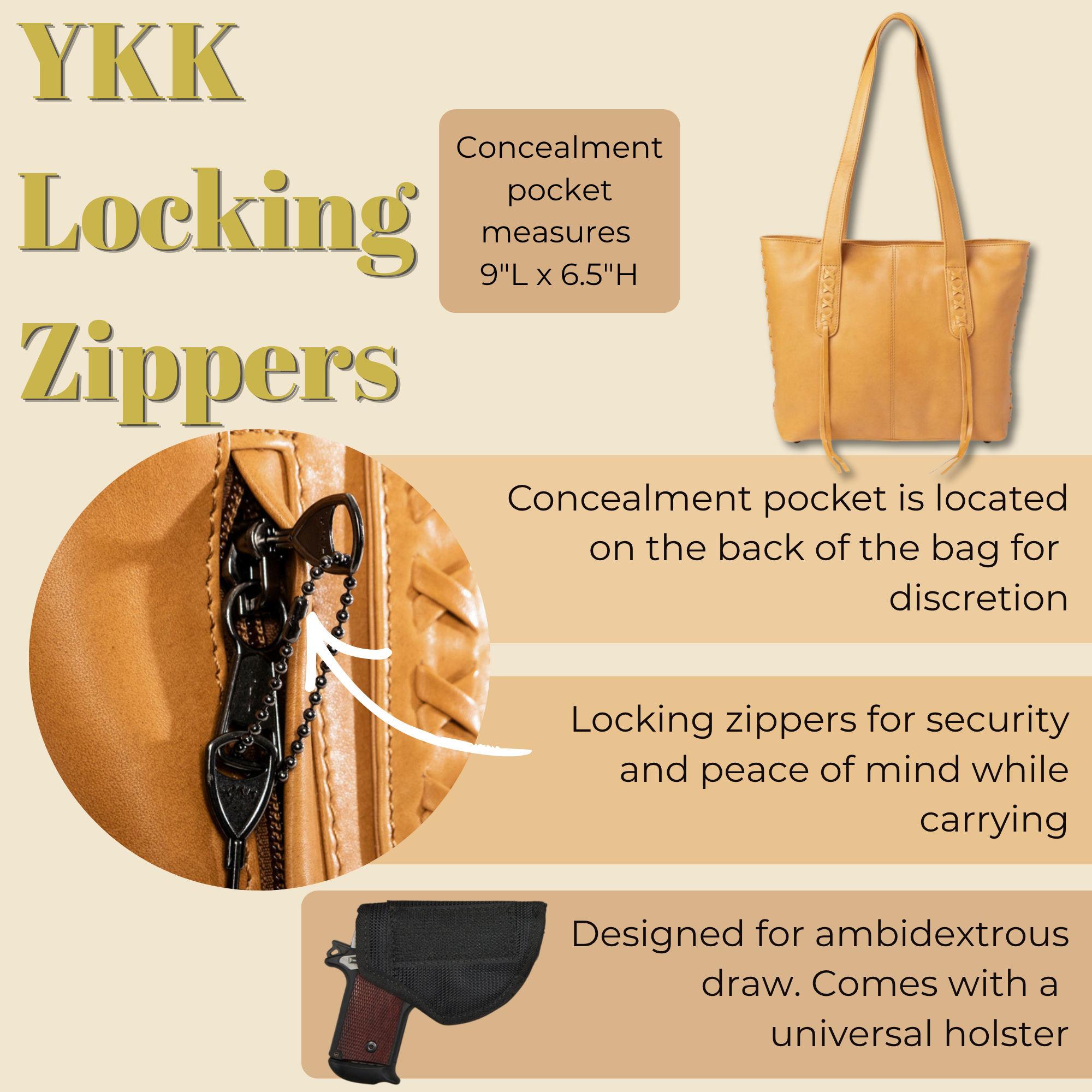 Concealed Carry Reagan Medium Leather Tote by Lady Conceal