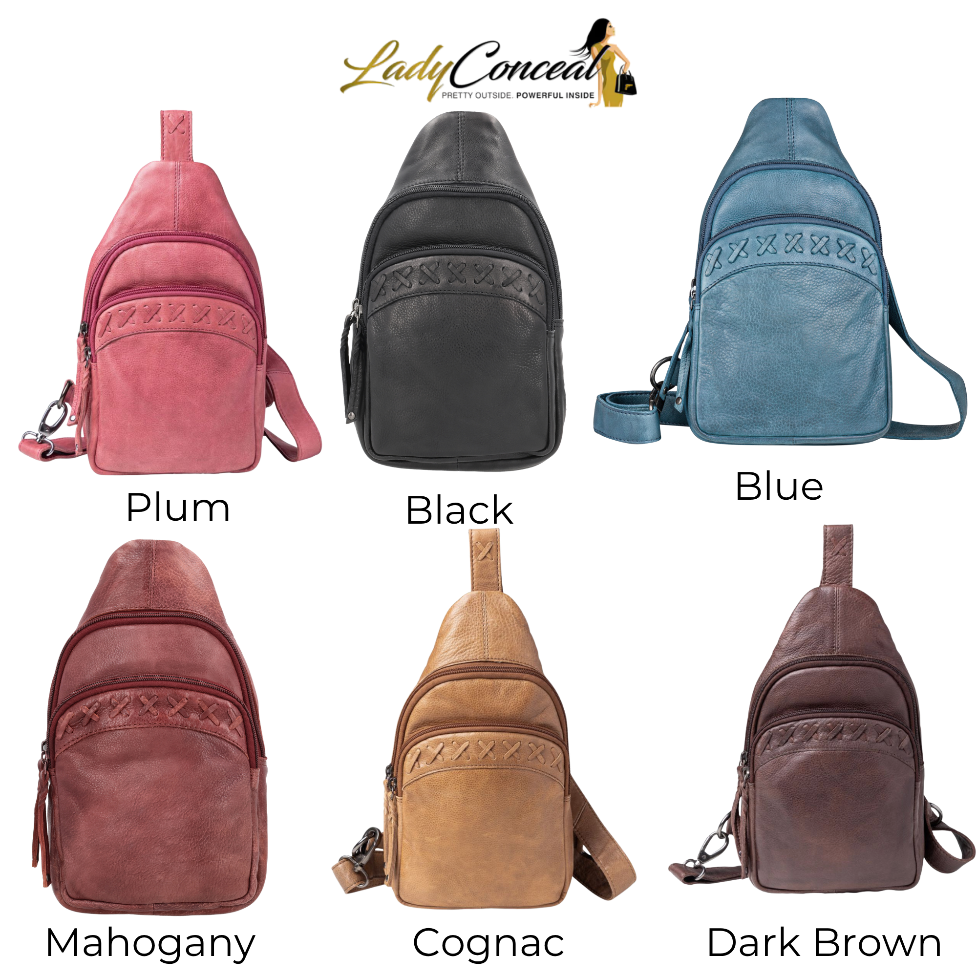 Concealed Carry Unisex Taylor Leather Sling Backpack Sling for Women — Ambidextrous CCW Bag with Universal Holster