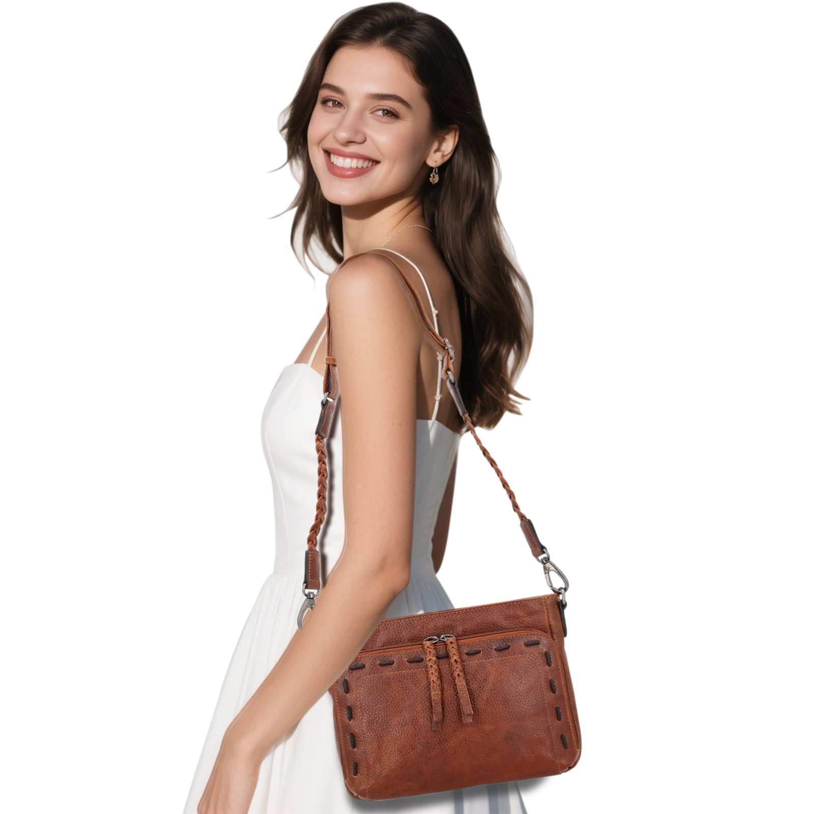 Concealed Carry Zoe Leather Crossbody by Lady Conceal with Locking Zippers - Firearm Bags for Women - Crossbody CCW Bag - Fast Draw Bag - YKK Locking Zipper Bag - Universal Holster