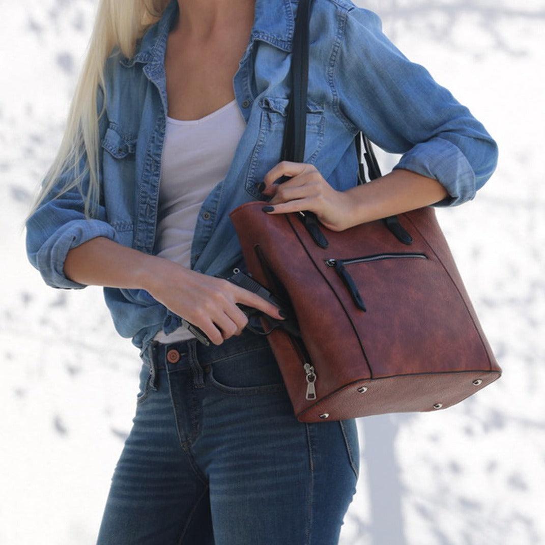 Concealed Carry Grace Tote -  Lady Conceal -  Women conceal carry purse for pistol -  Designer Luxury Tote Carry Handbag -  YKK Locking Zippers and Universal Holster - Easy Concealed Carry - Quick Gun Draw - Safe Gun Bag -  Designer Luxury Conceal Carry Handbag -  carry Handbag for gun carry - concealed carry gun Handbag with locking zipper -  concealed carry Handbag for woman