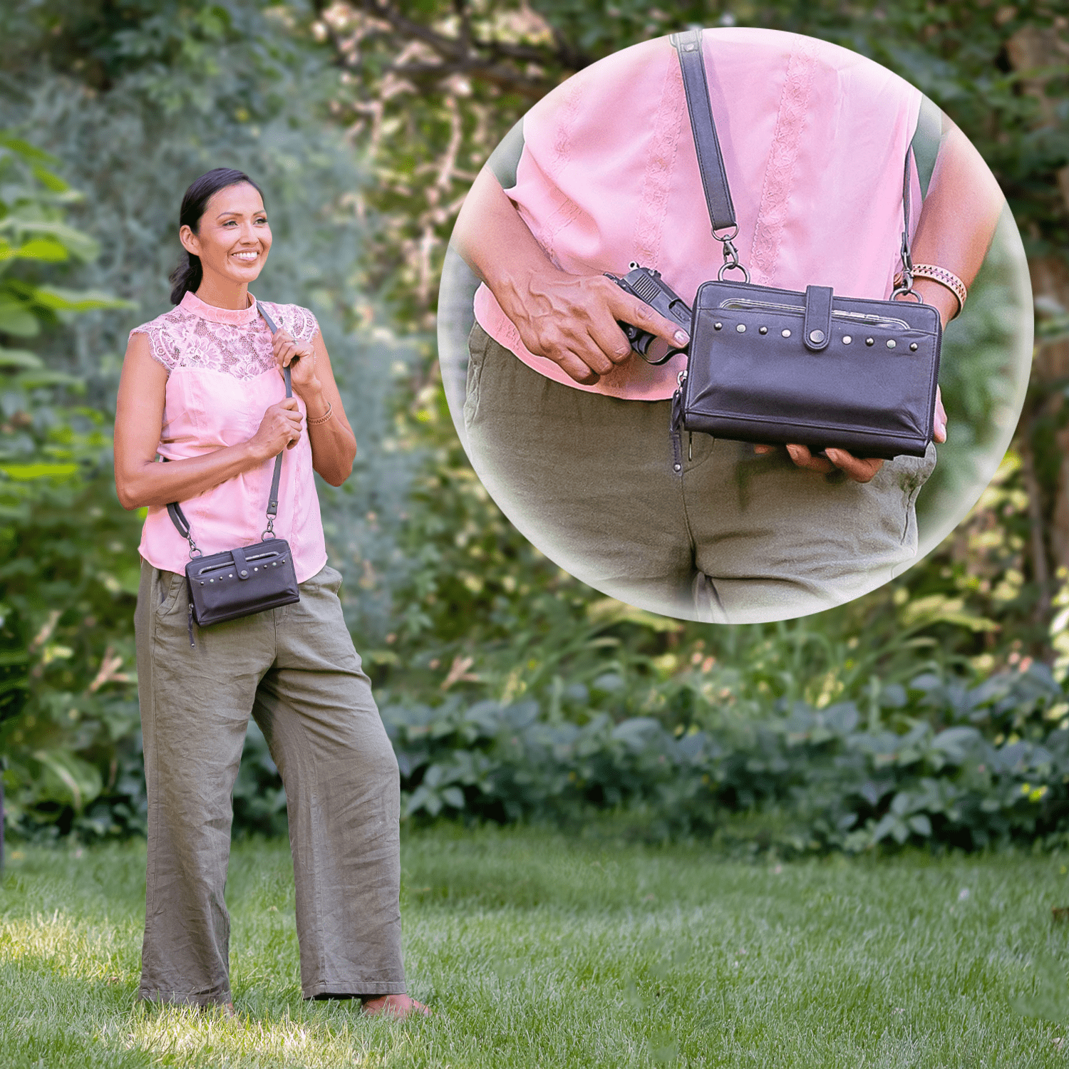 Concealed Carry Millie Leather Crossbody Organizer -  YKK Locking with Universal Holster for Pistol -  Lightweight Concealed Carry -  CCW Pistol Bag -  Women Conceal Carry -  crossbody handgun bag -  crossbody bags for everyday use -  Lady Conceal -  Unique Hide Purse -  Locking YKK Purse -  Fanny Pack for Gun and Pistol -  Easy CCW -  Fast Draw Bag -  Secure Gun Bag
